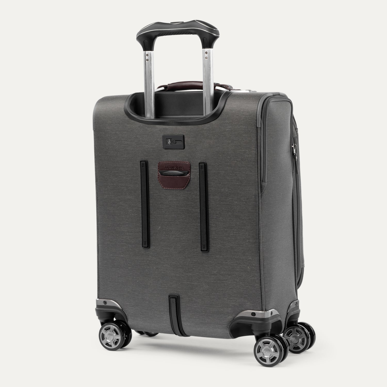 Travelpro Platinum Elite International Carry-On Expandable Spinner in Vintage Grey — back view