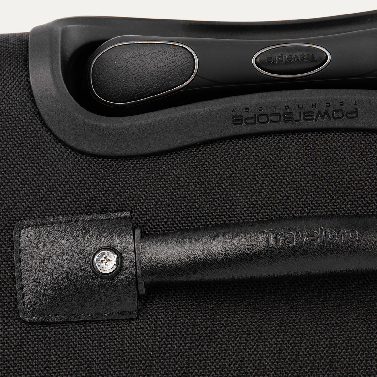 Travelpro Platinum Elite 29” Expandable Spinner in Shadow Black — detail view