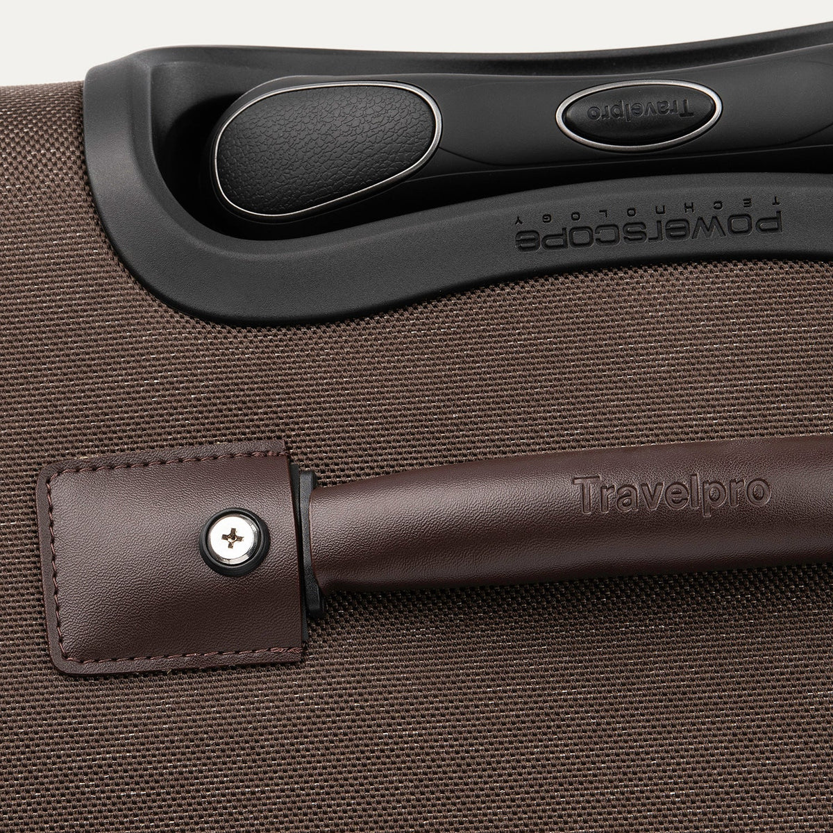 Travelpro Platinum Elite 29” Expandable Spinner in Rich Espresso — detail view