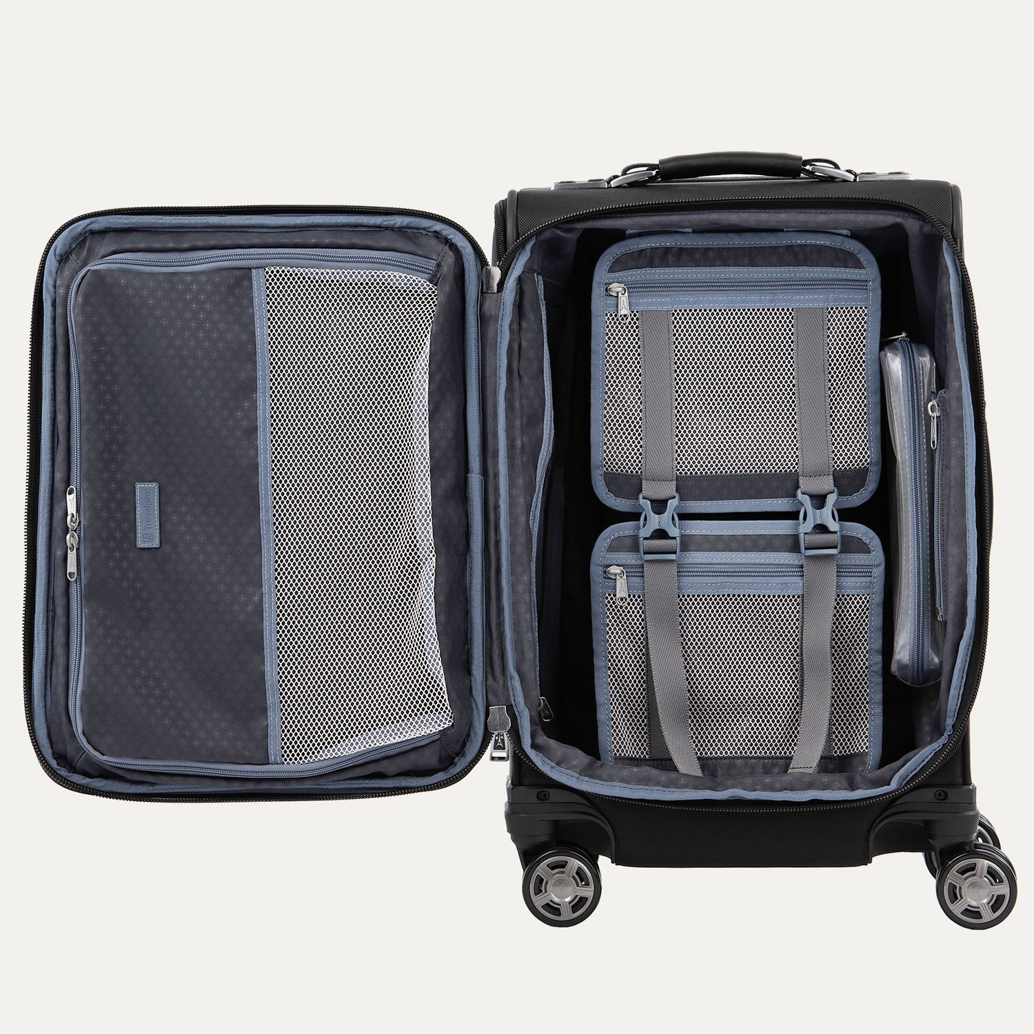 Travelpro Platinum Elite 20" Carry-On Expandable Business Plus Spinner in Shadow Black — angle view 4