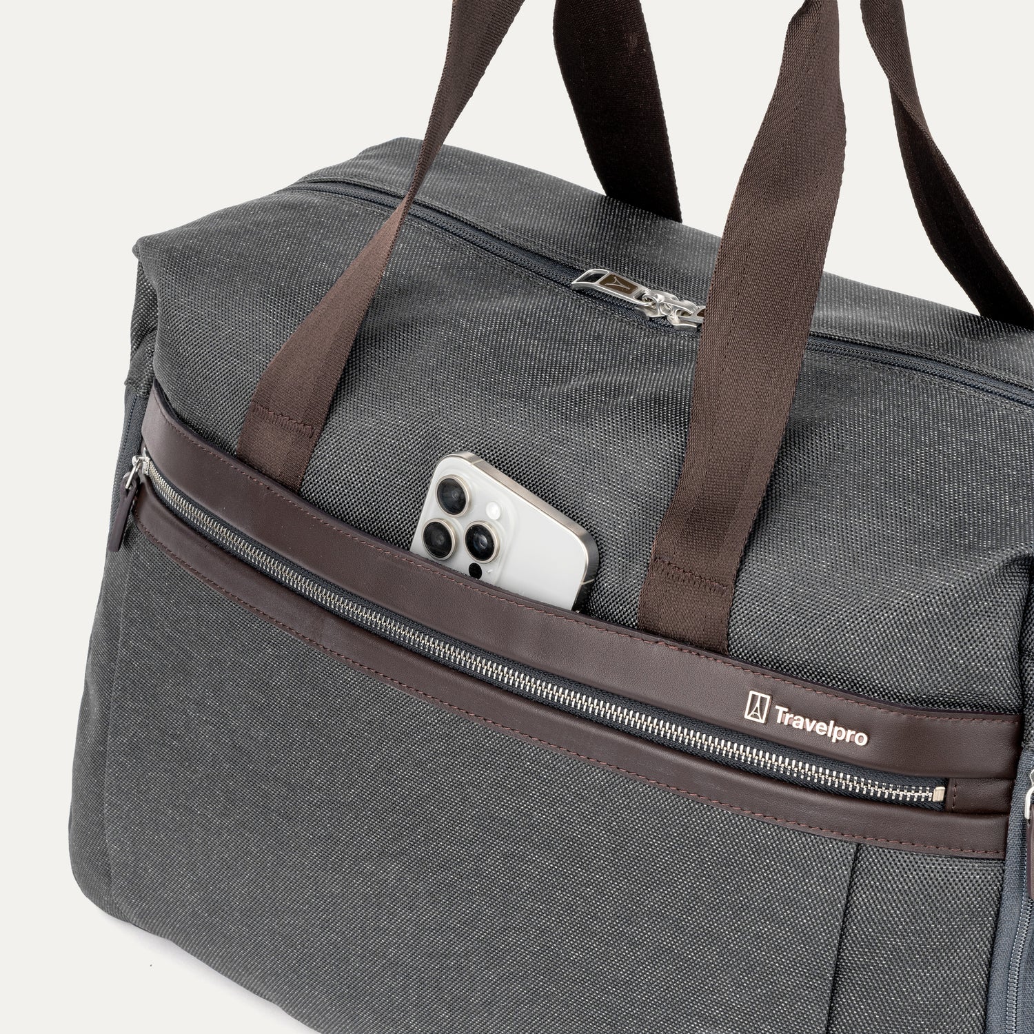 Travelpro Platinum Elite Soft Duffel in Vintage Grey — angle view 5