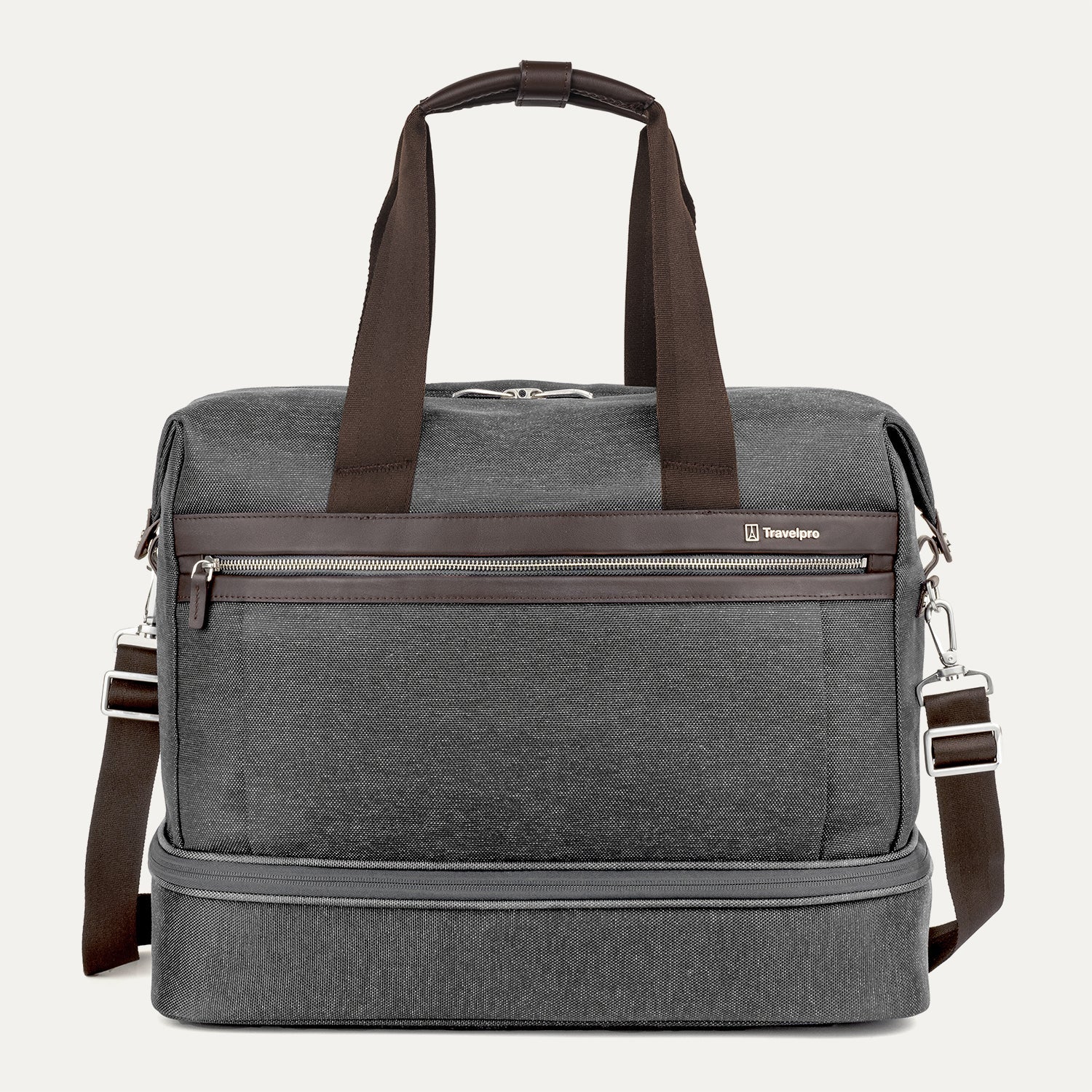 Travelpro Platinum Elite Drop-Bottom Weekender in Vintage Grey — front view