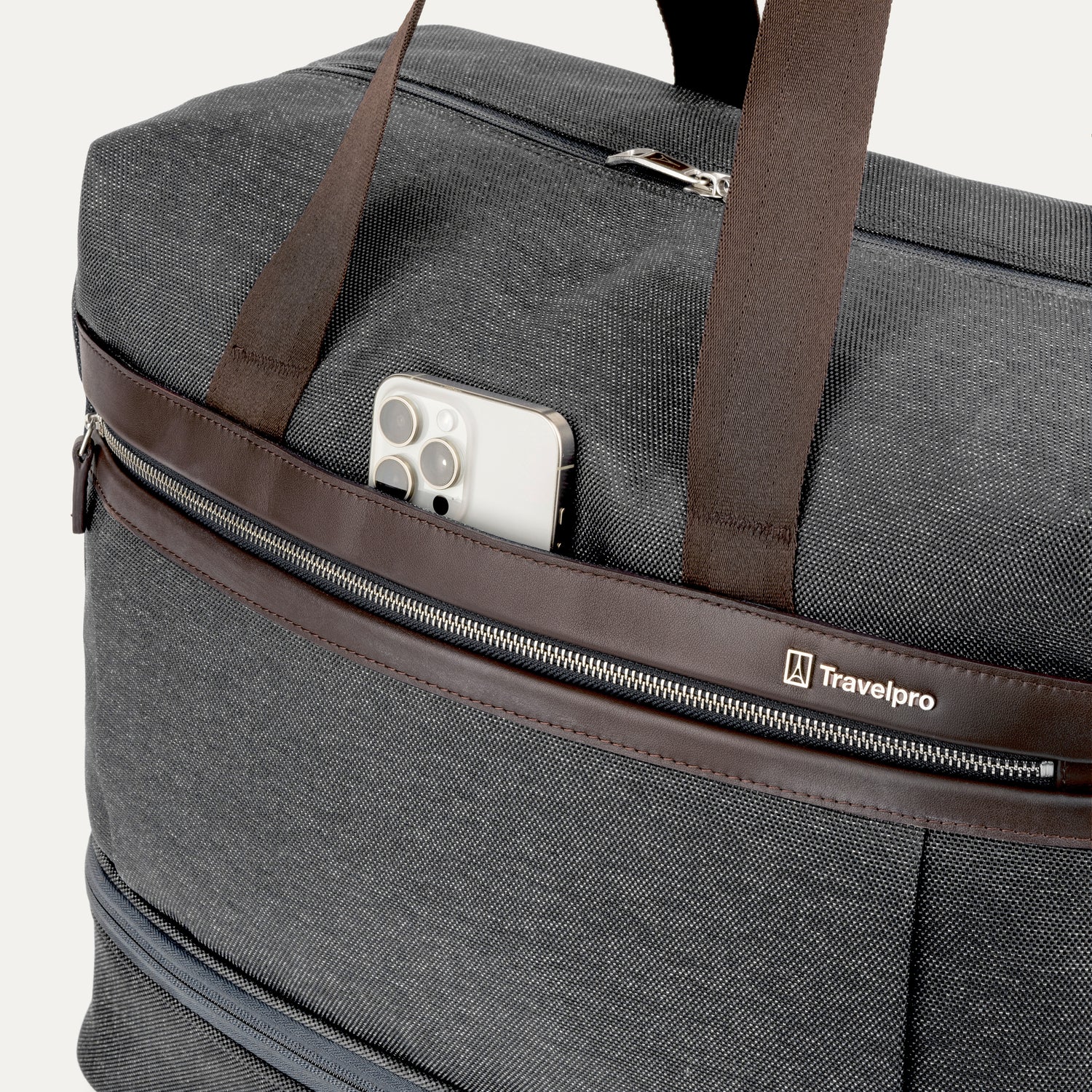 Travelpro Platinum Elite Drop-Bottom Weekender in Vintage Grey — angle view 6