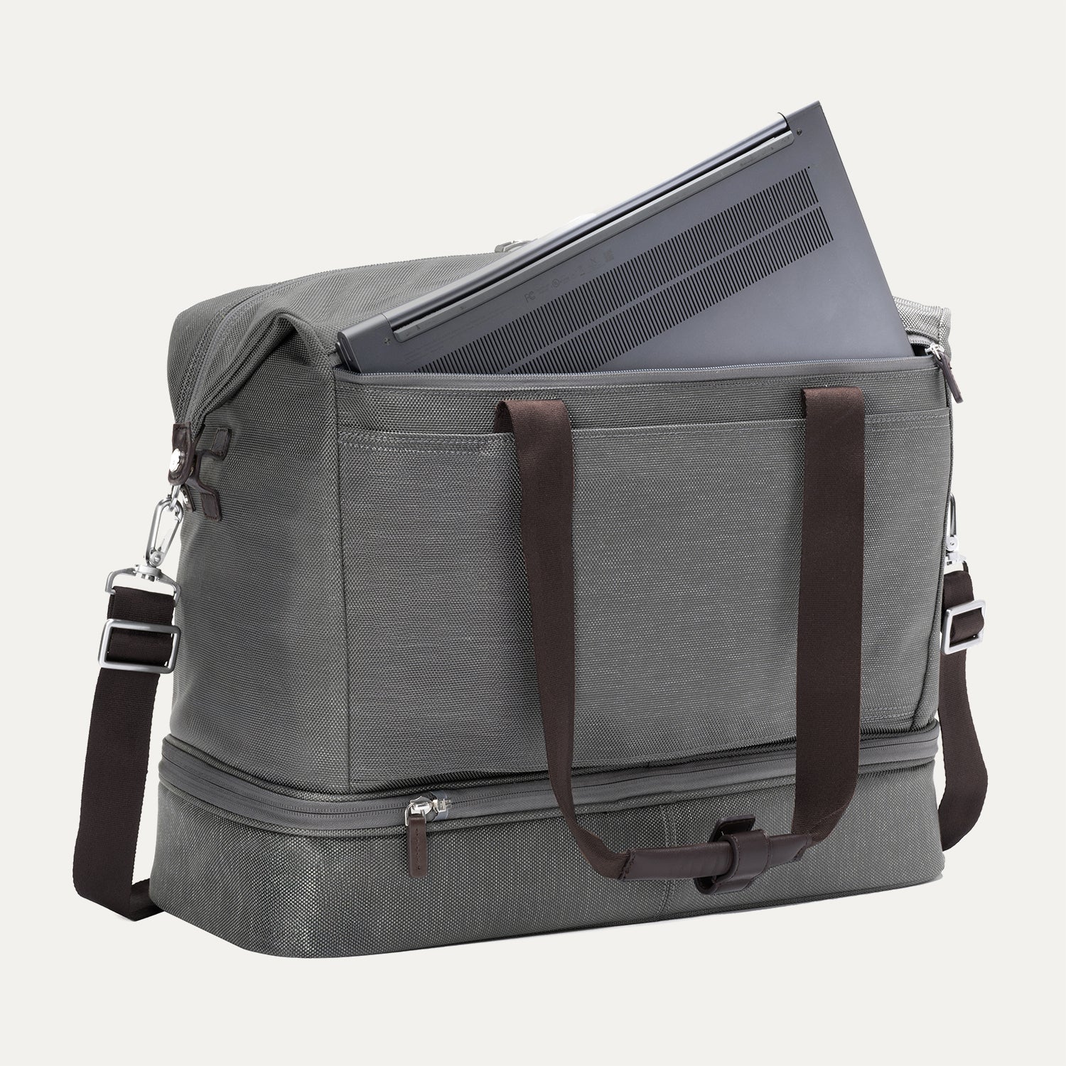 Travelpro Platinum Elite Drop-Bottom Weekender in Vintage Grey — angle view 3