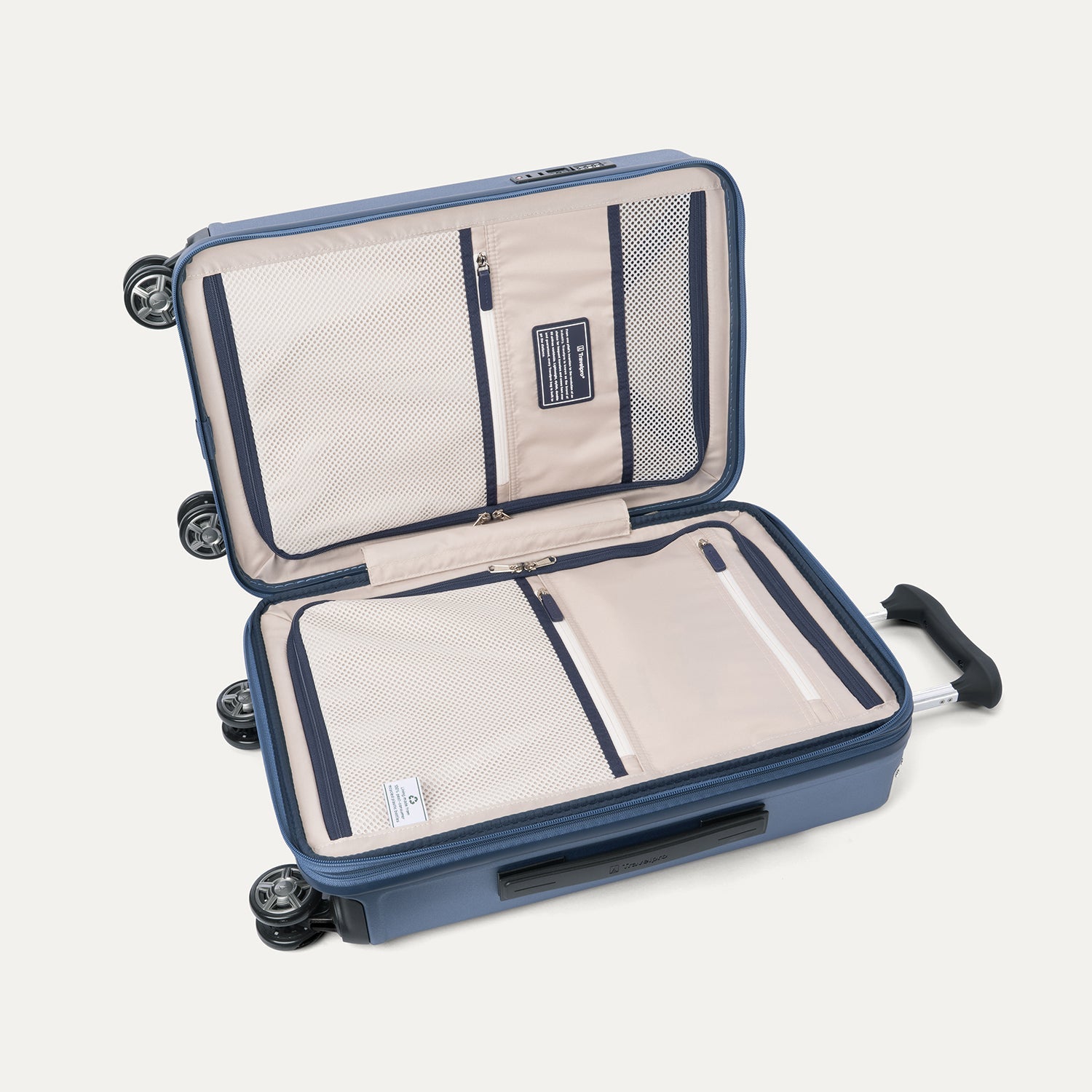 Travelpro Platinum Elite Hardside Carry-On Expandable Spinner in Dark Sky Blue — interior view
