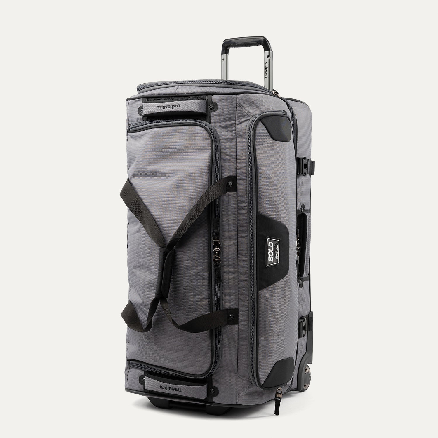 Travelpro Bold by Travelpro 30" Check-In Drop-Bottom Expandable Rolling Duffel in Gray Black — back view