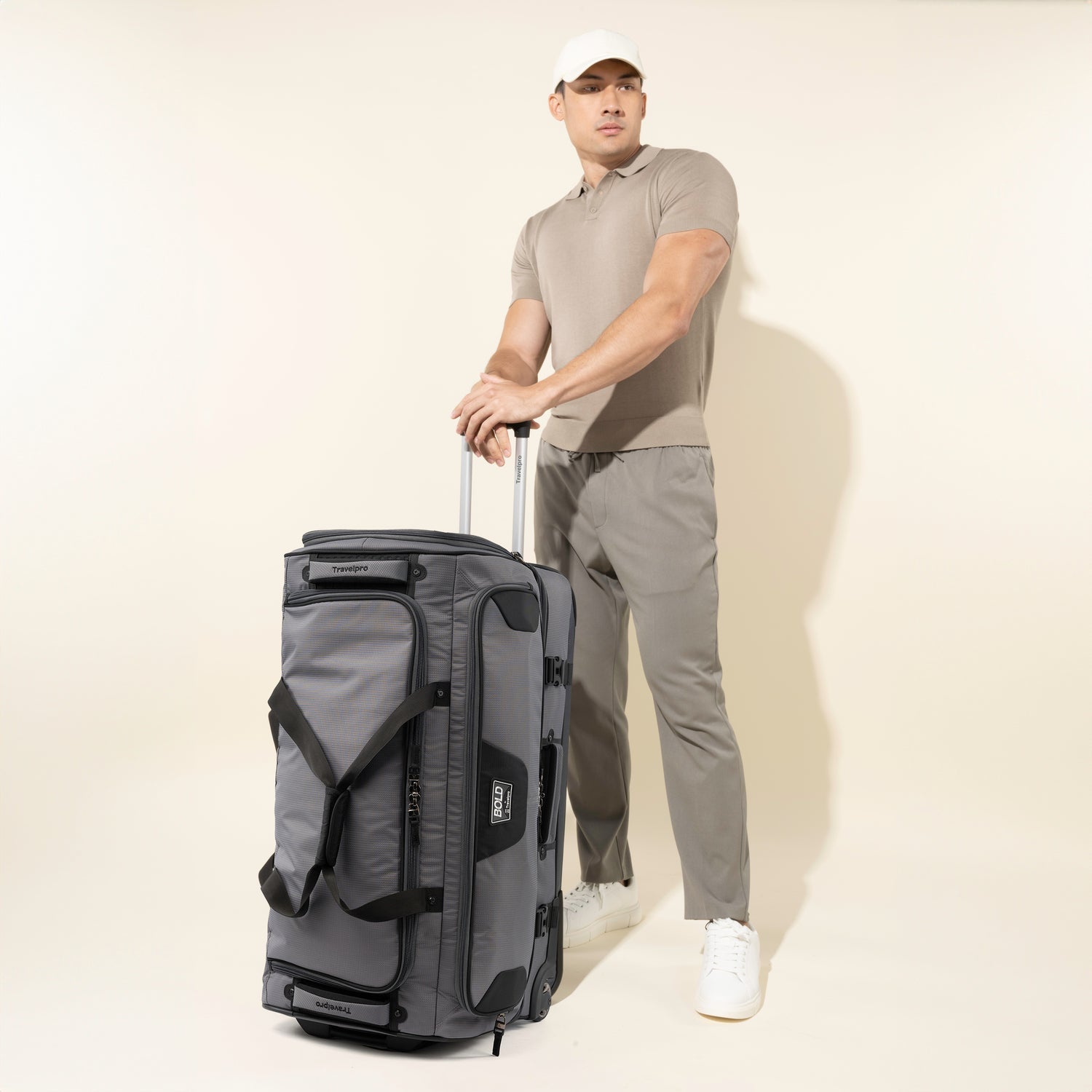 Travelpro Bold by Travelpro 30" Check-In Drop-Bottom Expandable Rolling Duffel in Gray Black — angle view 3