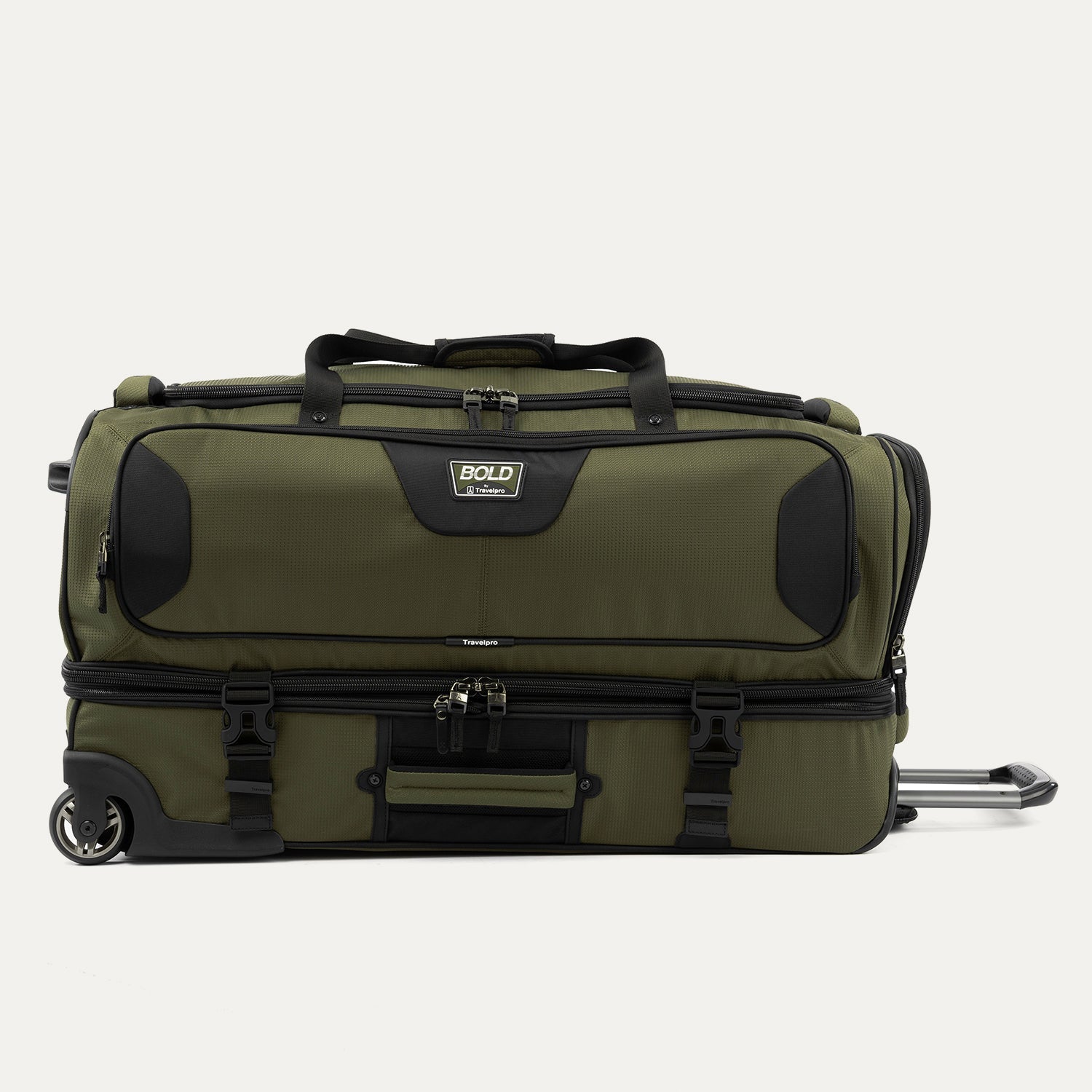 Travelpro Bold by Travelpro 30" Check-In Drop-Bottom Expandable Rolling Duffel in Olive Black — front view