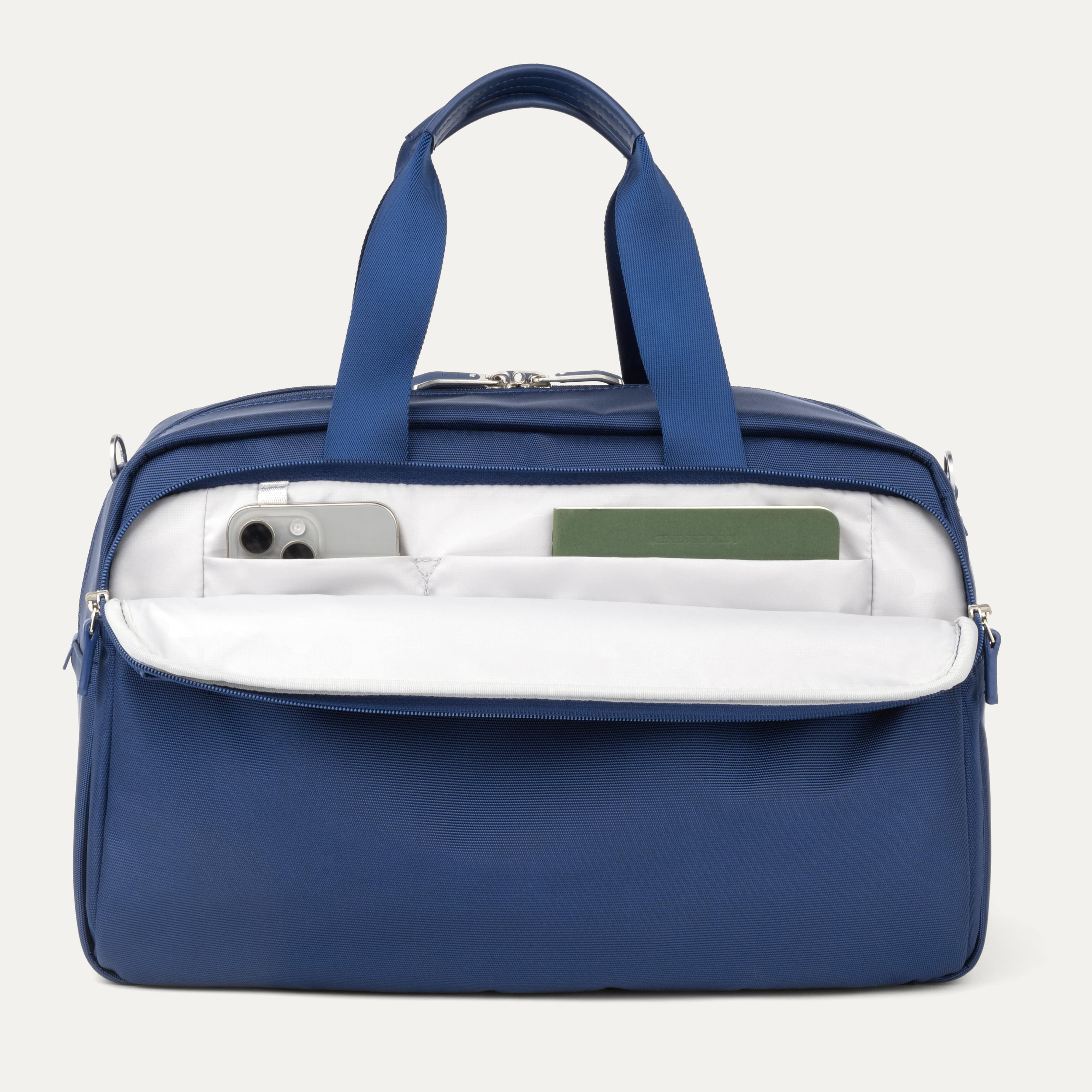 Travelpro VersaPack+ UnderSeat Tote in Estate Blue — angle view 3