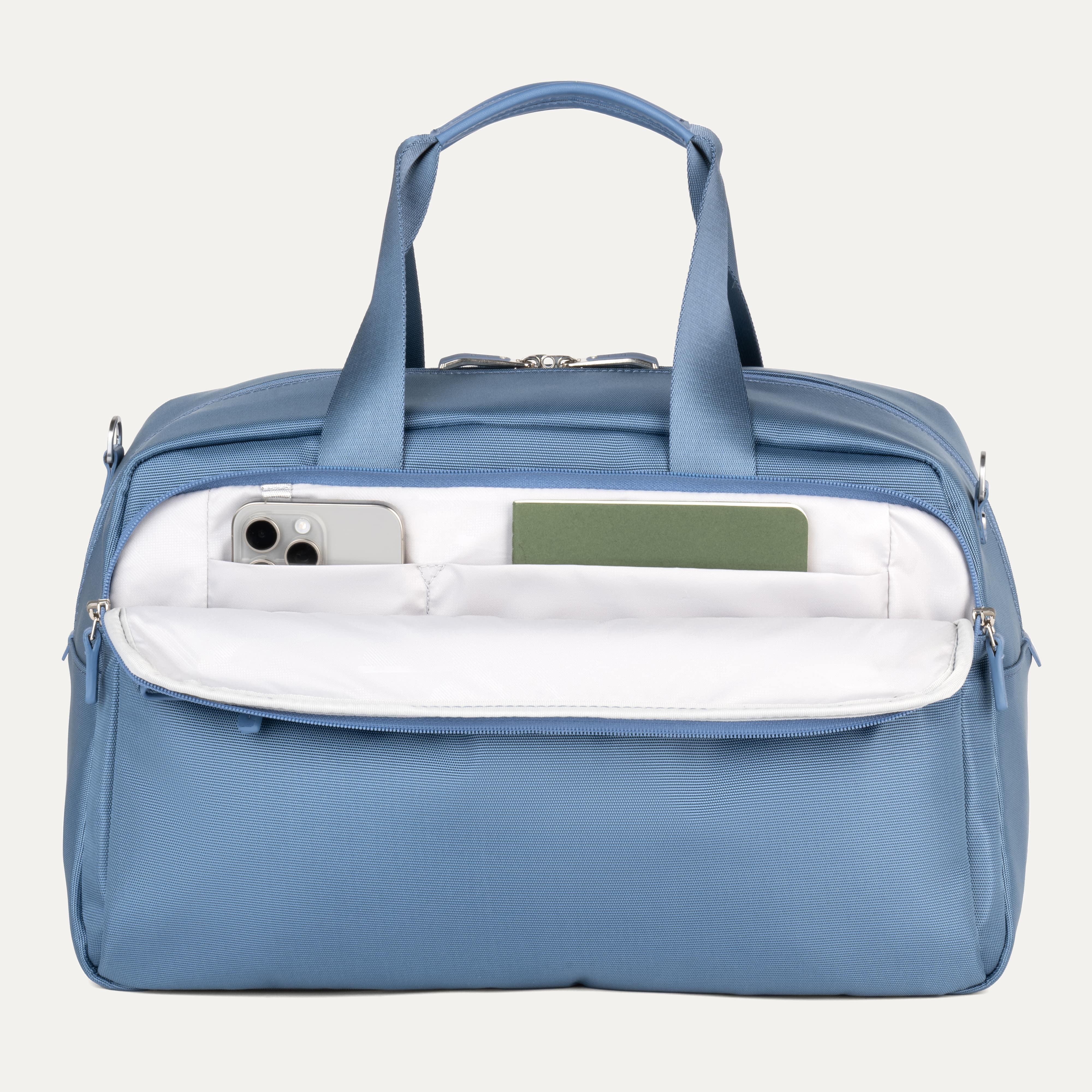 Travelpro VersaPack+ UnderSeat Tote in Elemental Blue — angle view 3