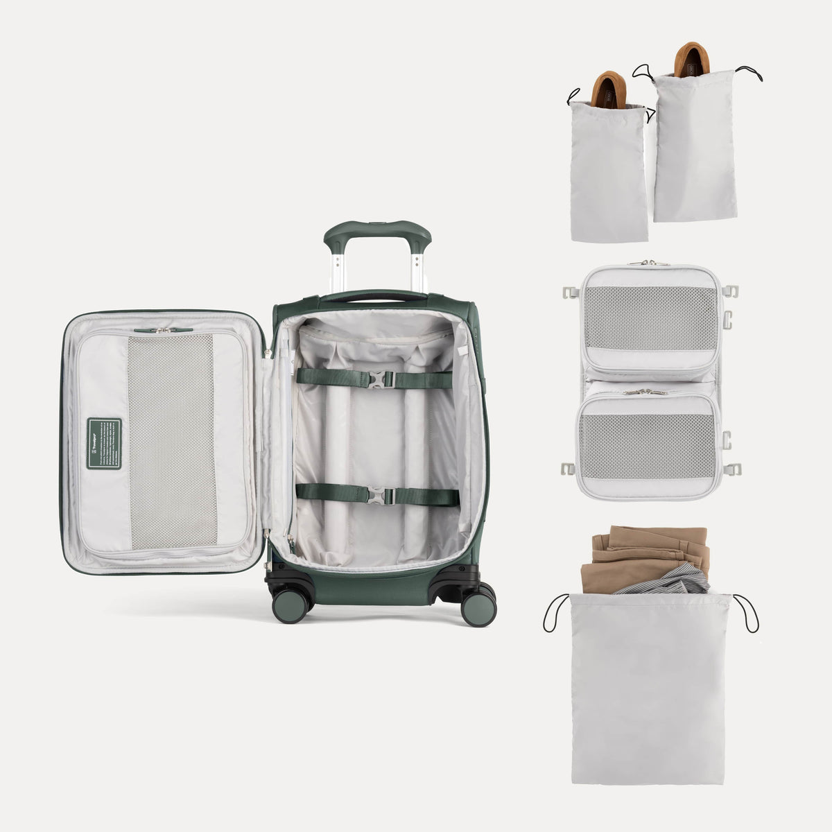 Travelpro VersaPack+ Carry-On Spinner in Desert Sage Green — interior view 2