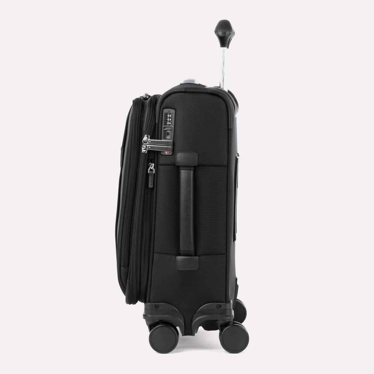 Travelpro VersaPack+ Compact Carry-On Spinner in Black — angle view 3