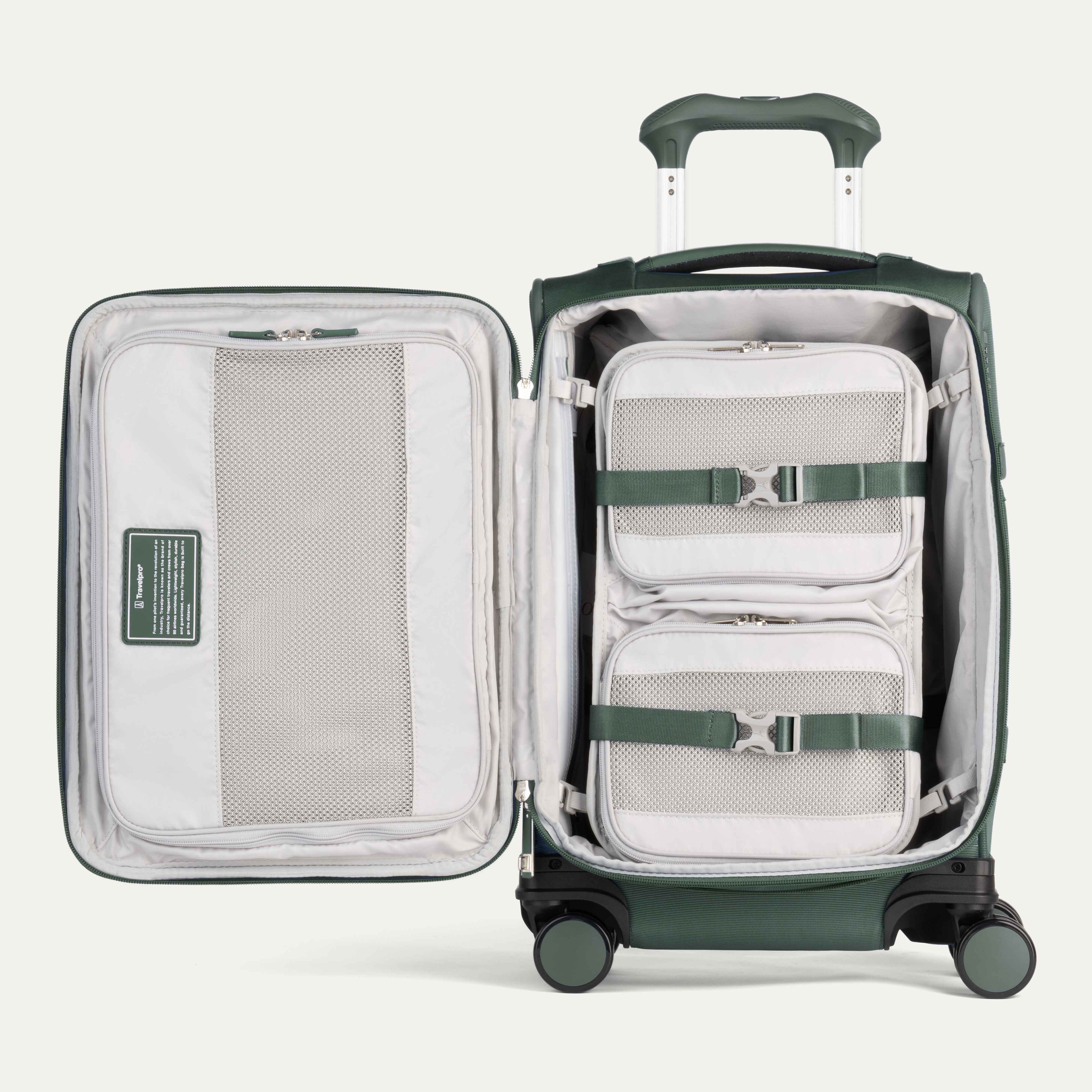 Travelpro VersaPack+ Compact Carry-On Spinner in Desert Sage Green — angle view 2