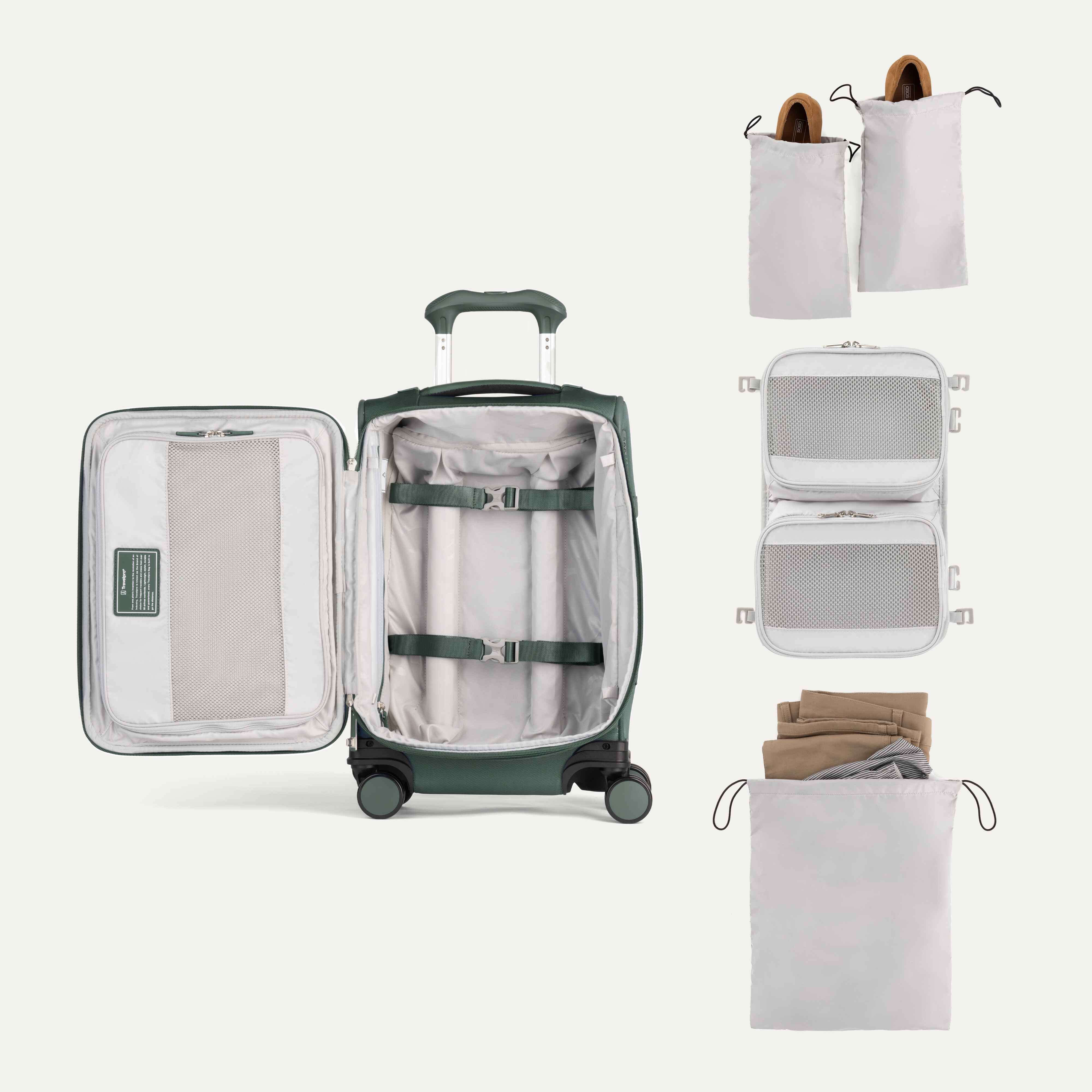 Travelpro VersaPack+ Compact Carry-On Spinner in Desert Sage Green — back view