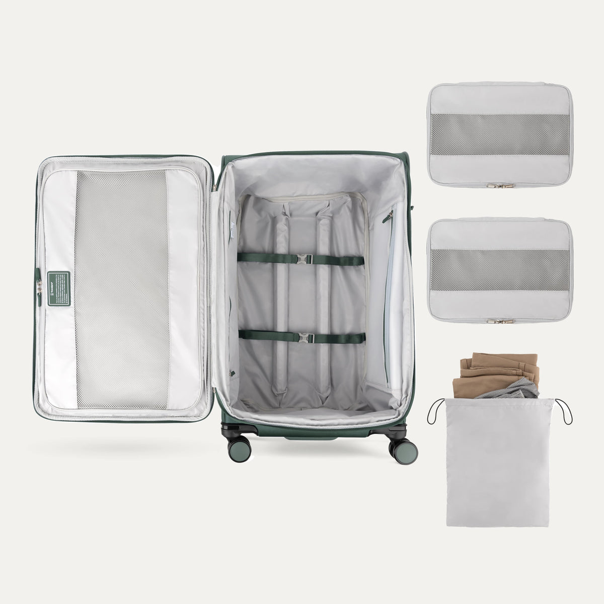 Travelpro VersaPack+ Large Check-In Spinner in Desert Sage Green — interior view