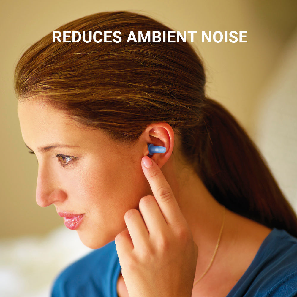 Go Travel Earplanes in Blueberry — in use
