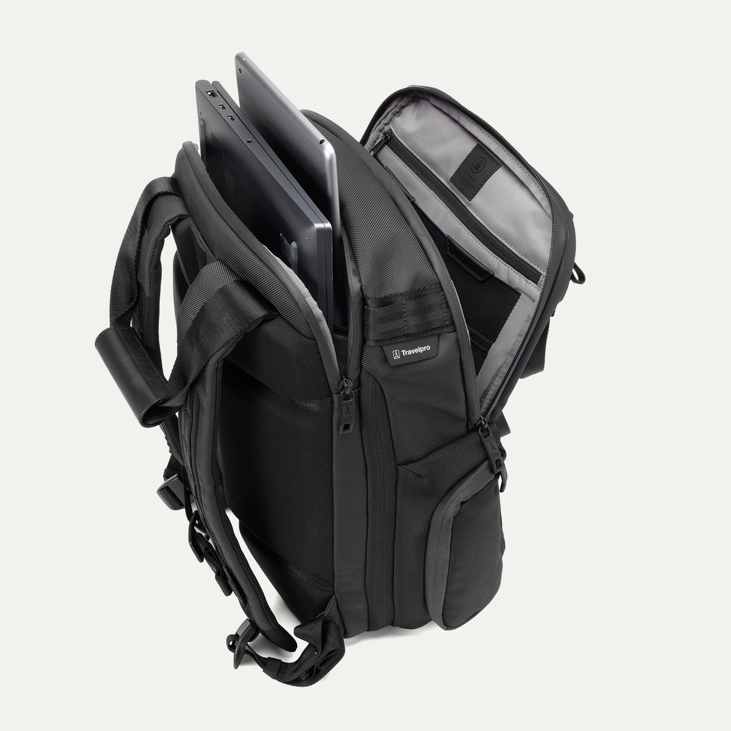 Travelpro Altitude Medium Expandable Laptop Backpack 25-30L in Jet Black — interior view