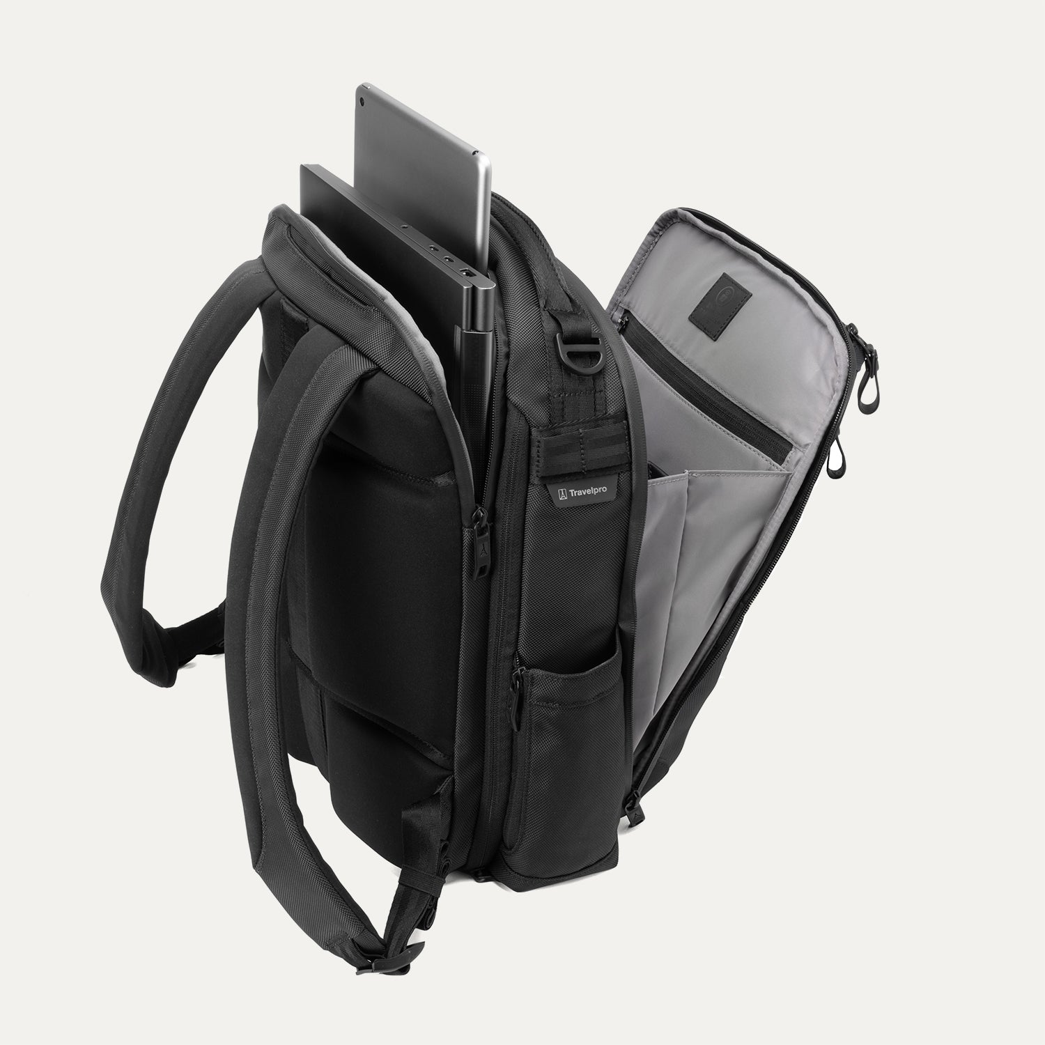 Travelpro Altitude Slim Expandable Laptop Backpack 20-24L in Jet Black — interior view