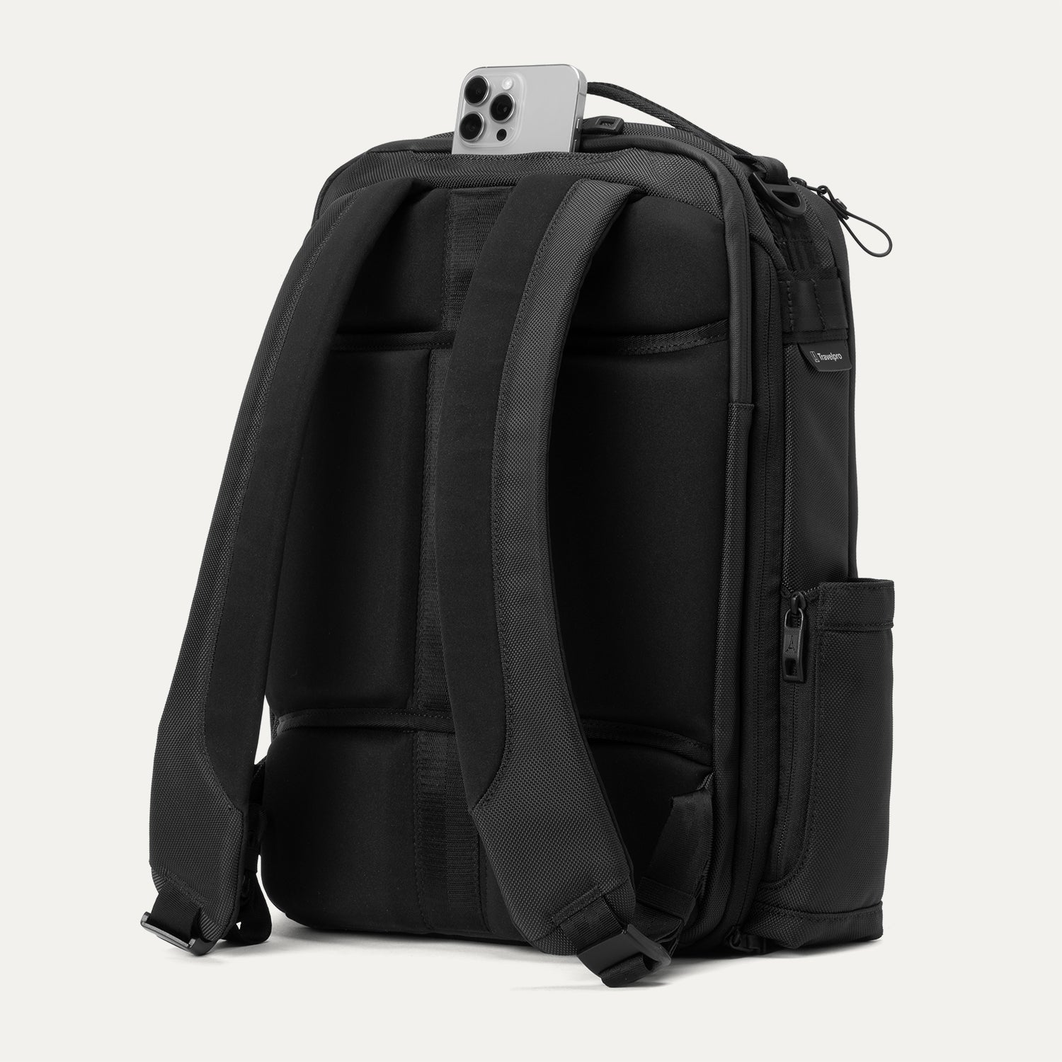 Travelpro Altitude Slim Expandable Laptop Backpack 20-24L in Jet Black — angle view 2