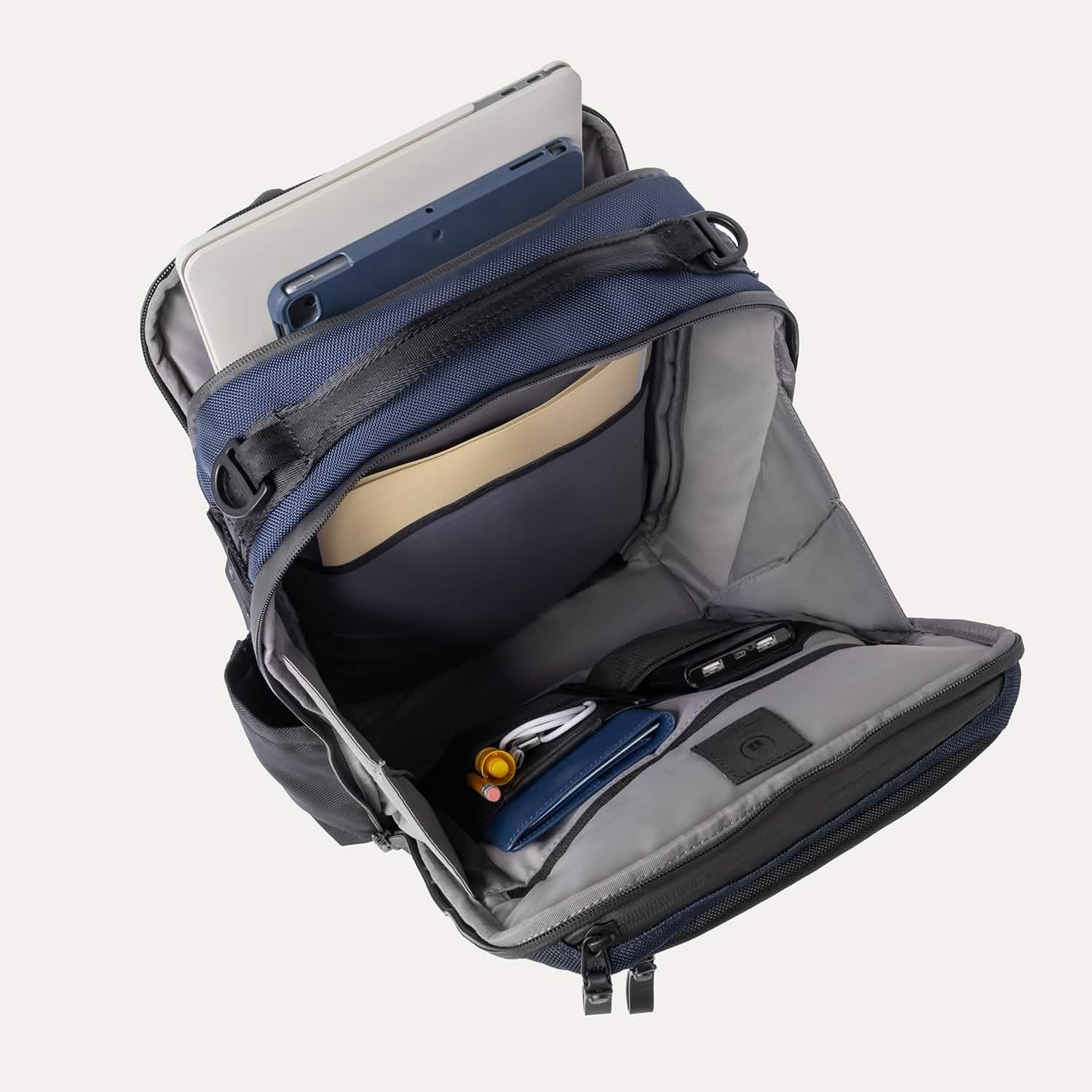 Travelpro Altitude Slim Expandable Laptop Backpack 20-24L in Aviator Navy — interior view