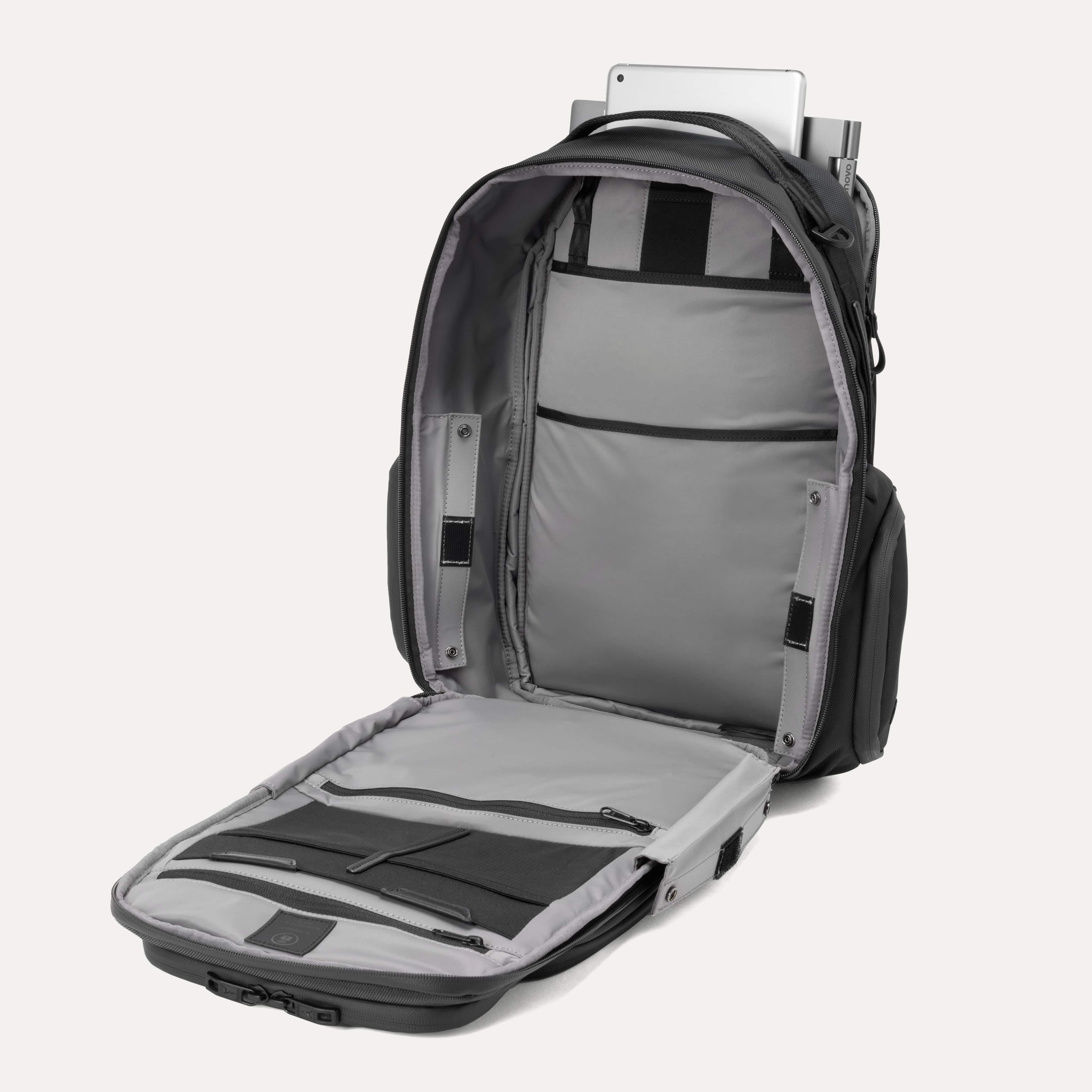 Travelpro Altitude Large Expandable Laptop Backpack 30-36L in Jet Black — interior view