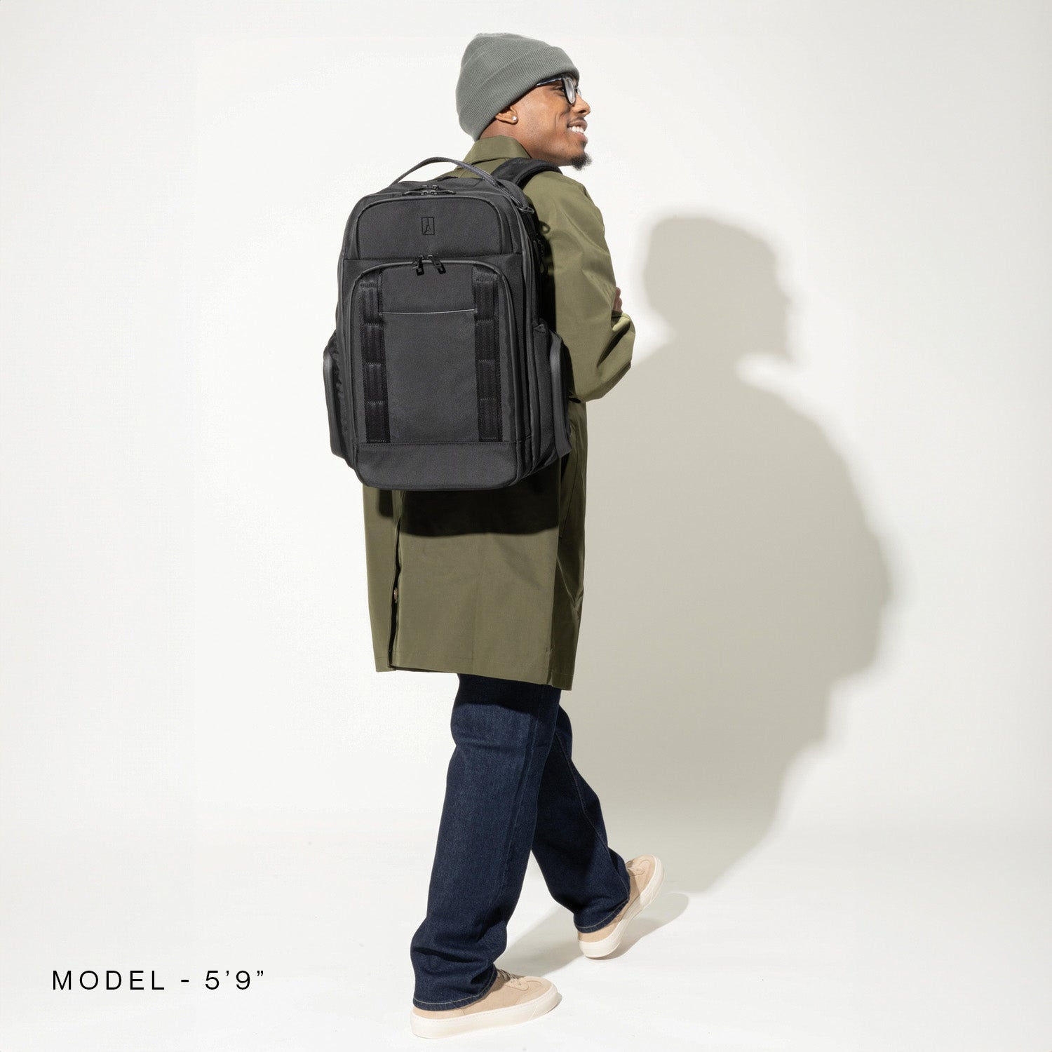 Travelpro Altitude Large Expandable Laptop Backpack 30-36L in Falcon Grey — lifestyle view