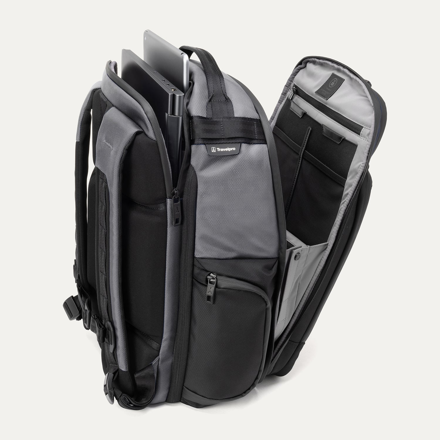 Travelpro Altitude Large Expandable Laptop Backpack 30-36L in Falcon Grey — interior view