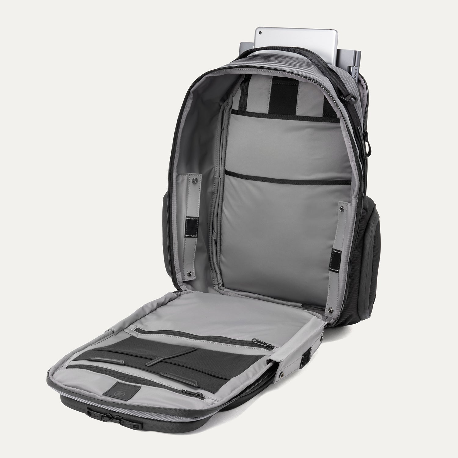 Travelpro Altitude Large Expandable Laptop Backpack 30-36L in Falcon Grey — interior view