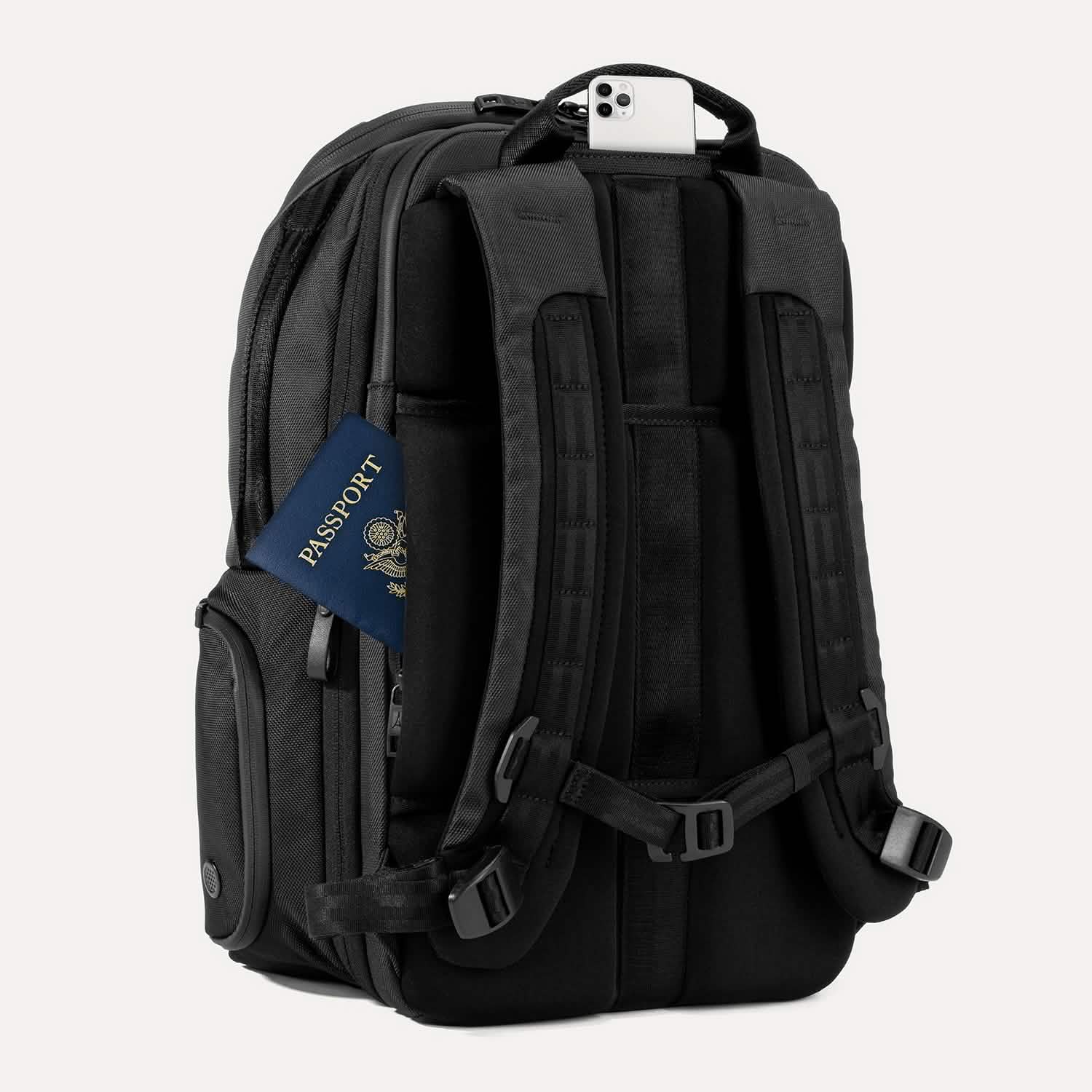 Travelpro Altitude All-Purpose Full Expansion Laptop Backpack 24-34L in Jet Black — back view