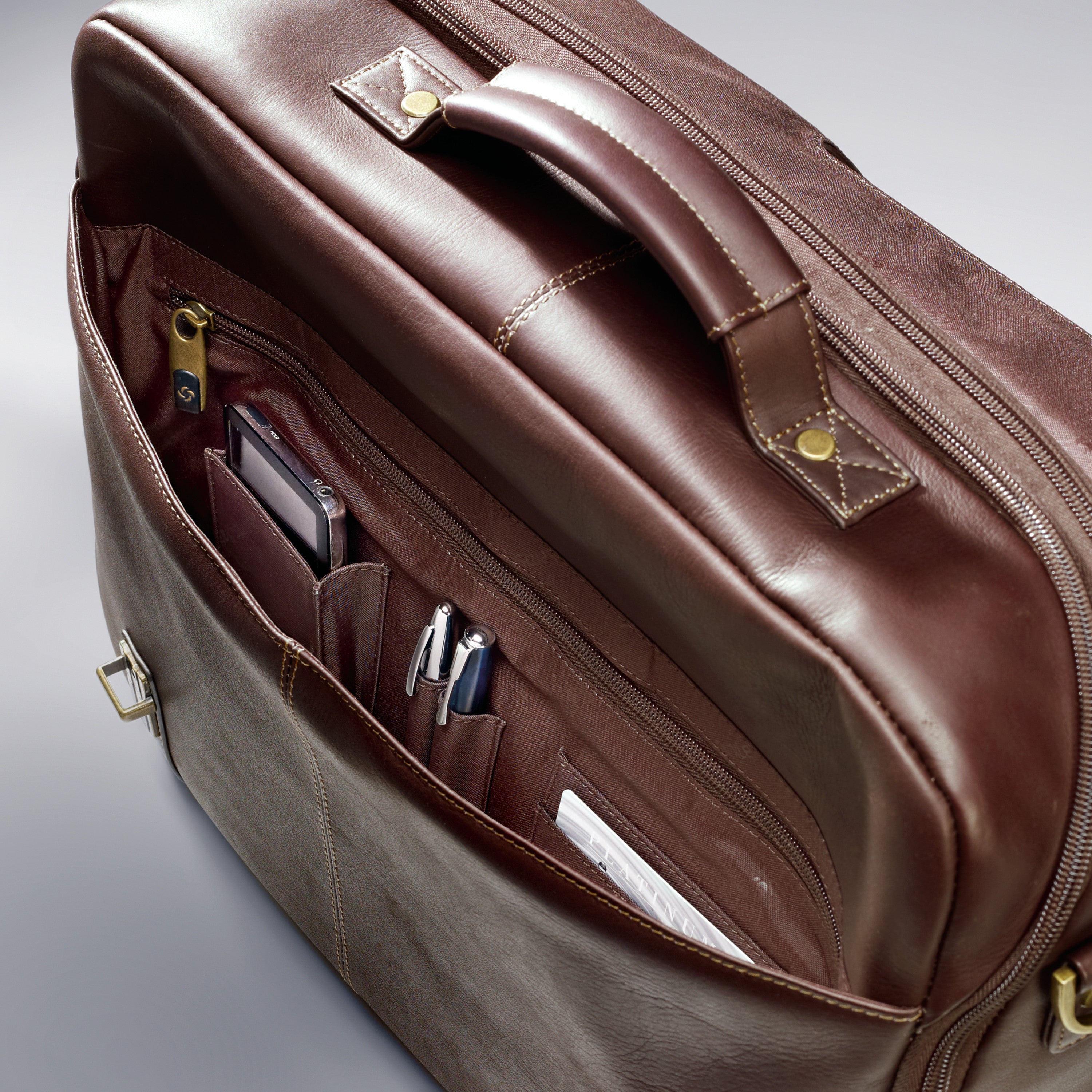 Samsonite Leather Flapover Case Double Gusset, view 4