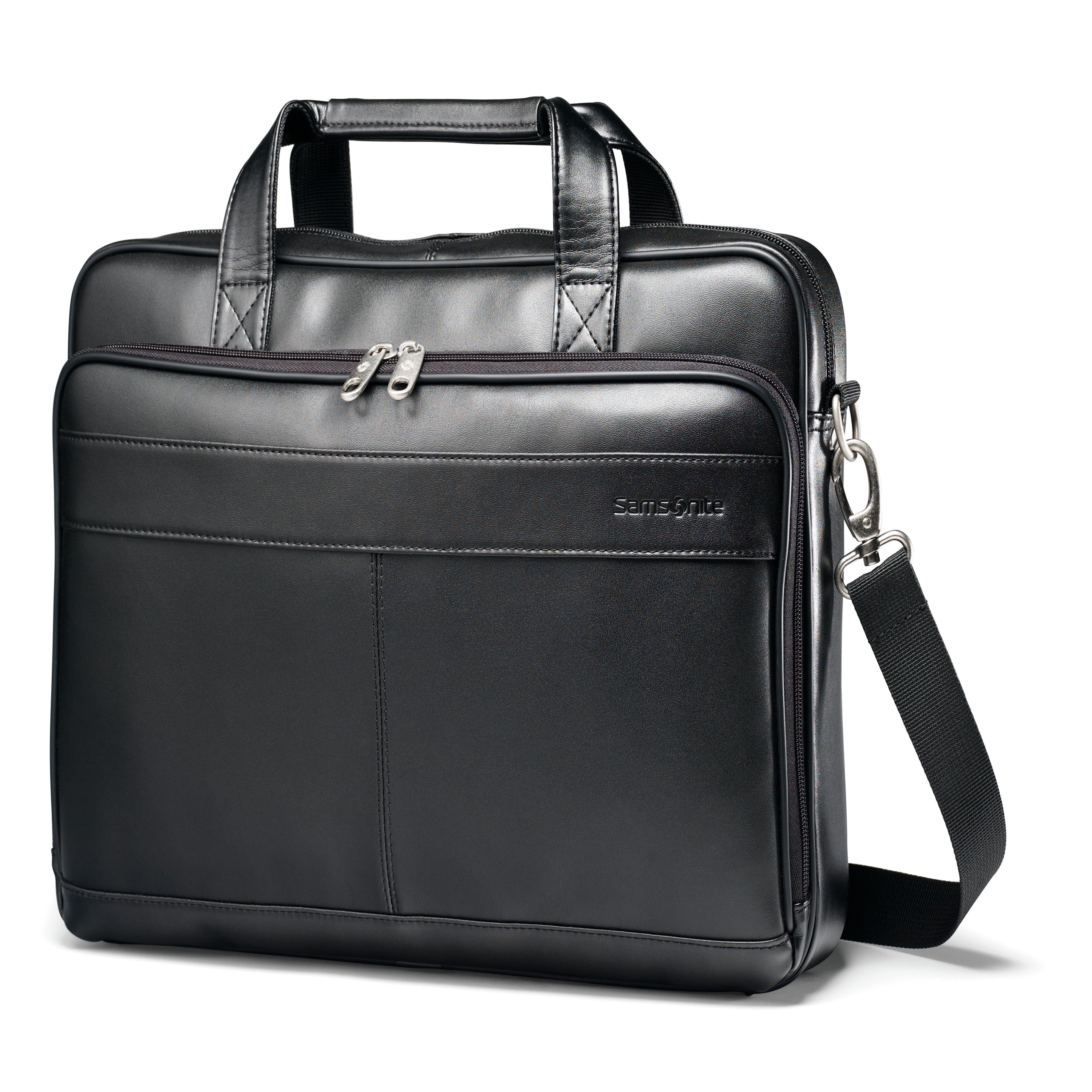 Samsonite Leather Slim Briefcase – black, front view
