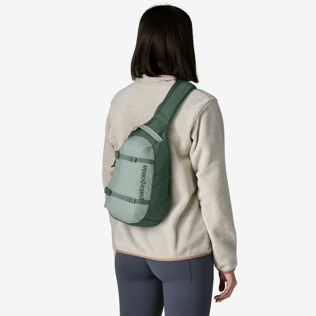 Patagonia Atom Sling Bag 8L in Cover Green — lifestyle