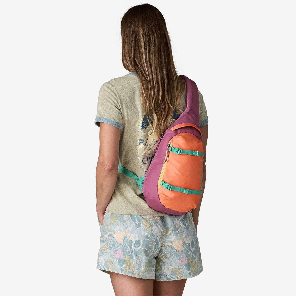 Patagonia Atom Sling Bag 8L in Faded Magenta — lifestyle