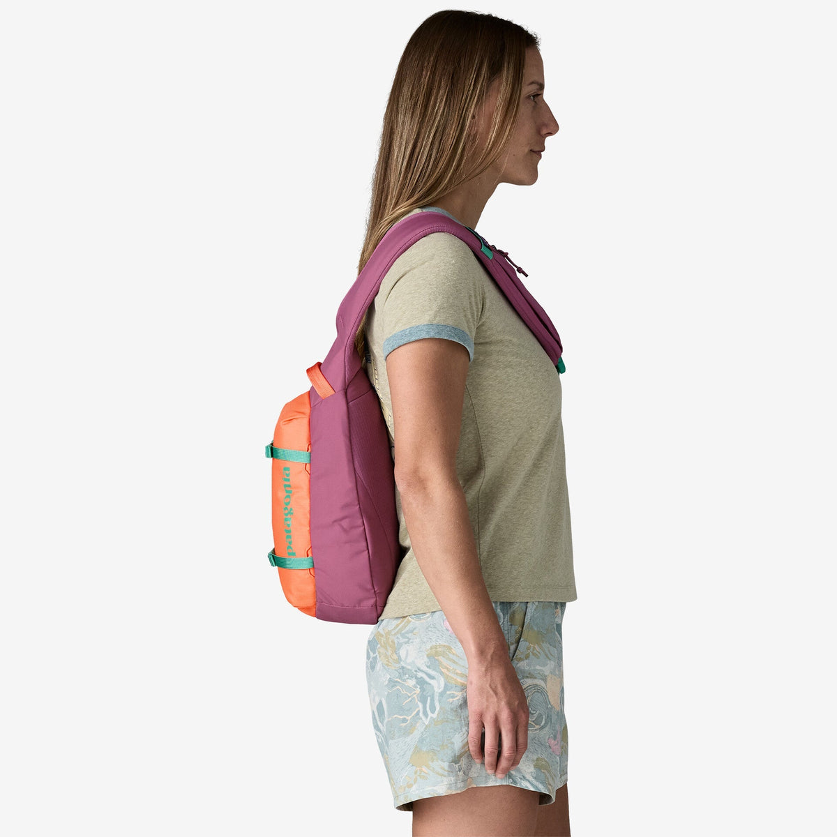 Patagonia Atom Sling Bag 8L in Faded Magenta — lifestyle 2