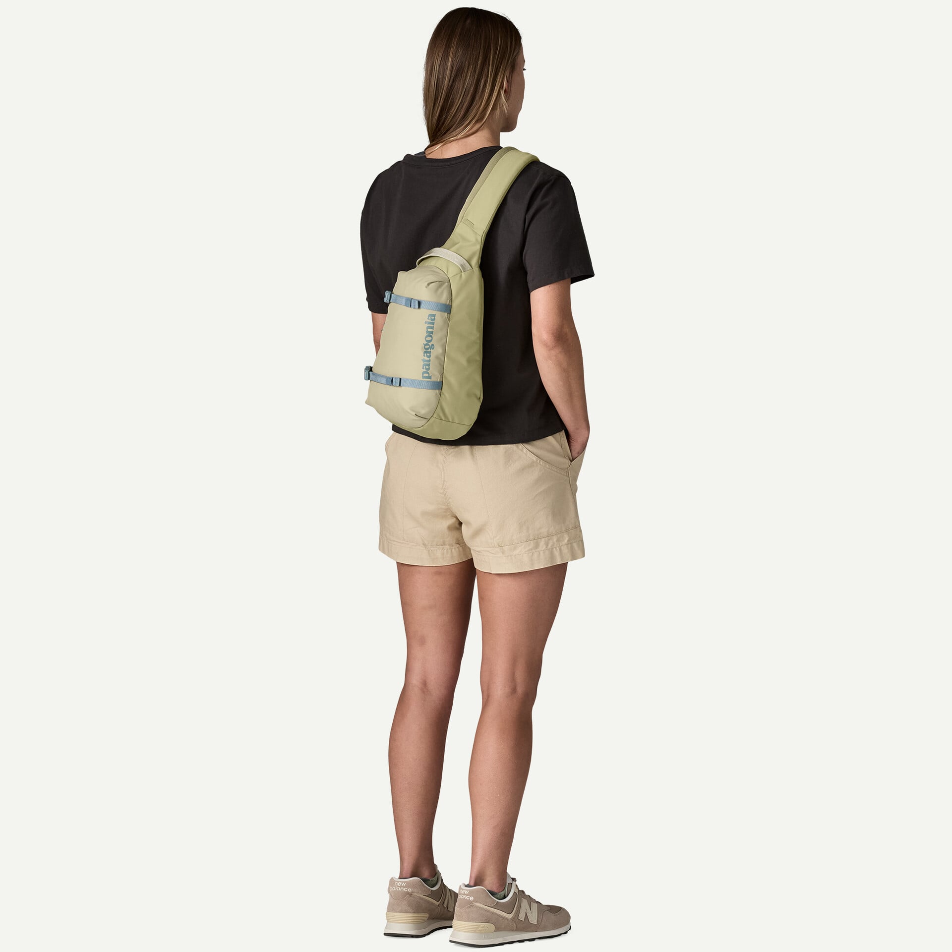Patagonia Atom Sling Bag 8L in Weathered Stone — angle view 3
