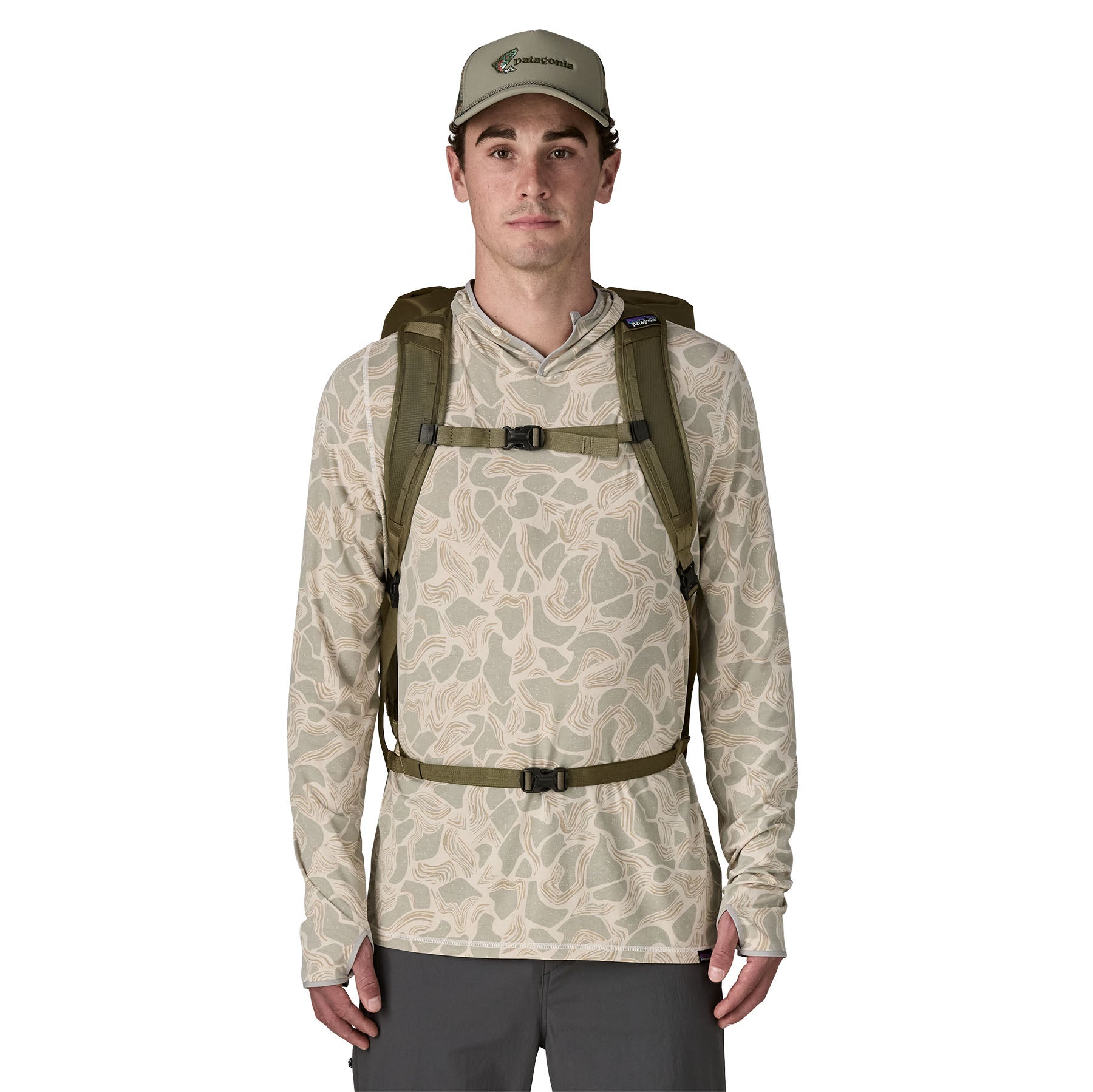 Patagonia Disperser Roll-Top Pack 40L in Basin Green — lifestyle 2