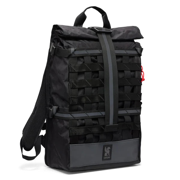 Chrome Industries Barrage 22L backpack – black, front cargo net detail