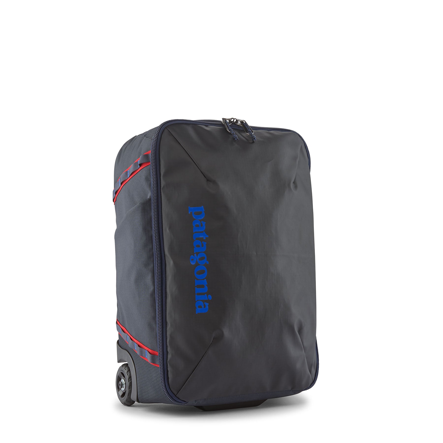 Patagonia Black Hole MLC Wheelie 34L in Smolder Blue/Amanita Red — front view