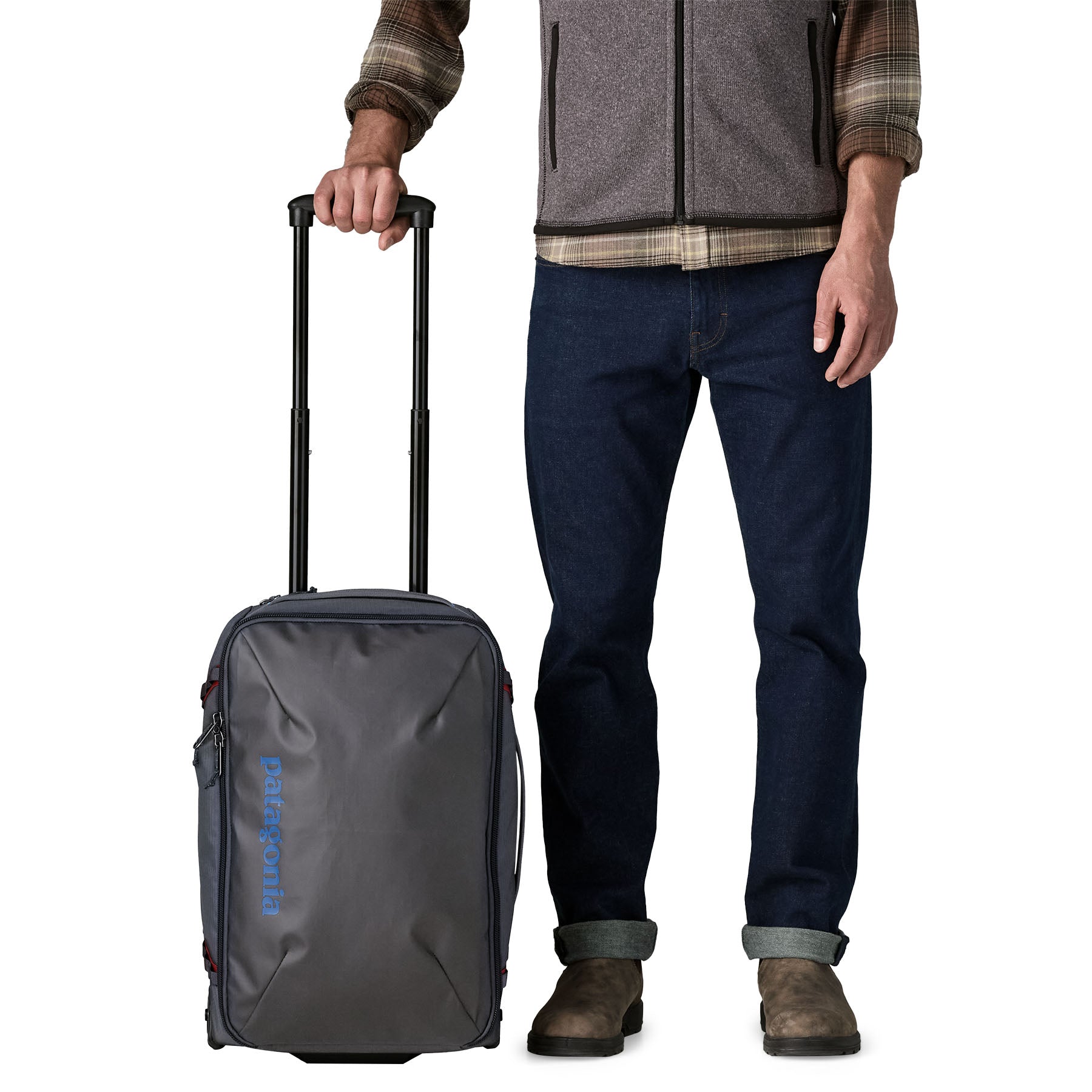 Patagonia Black Hole MLC Wheelie 34L in Smolder Blue/Amanita Red — lifestyle 3
