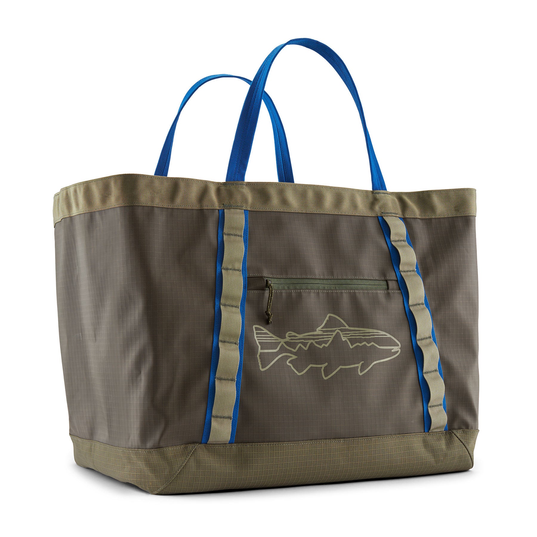 Patagonia Black Hole Gear Tote 61L in Basin Green/Fitz Trout — front view