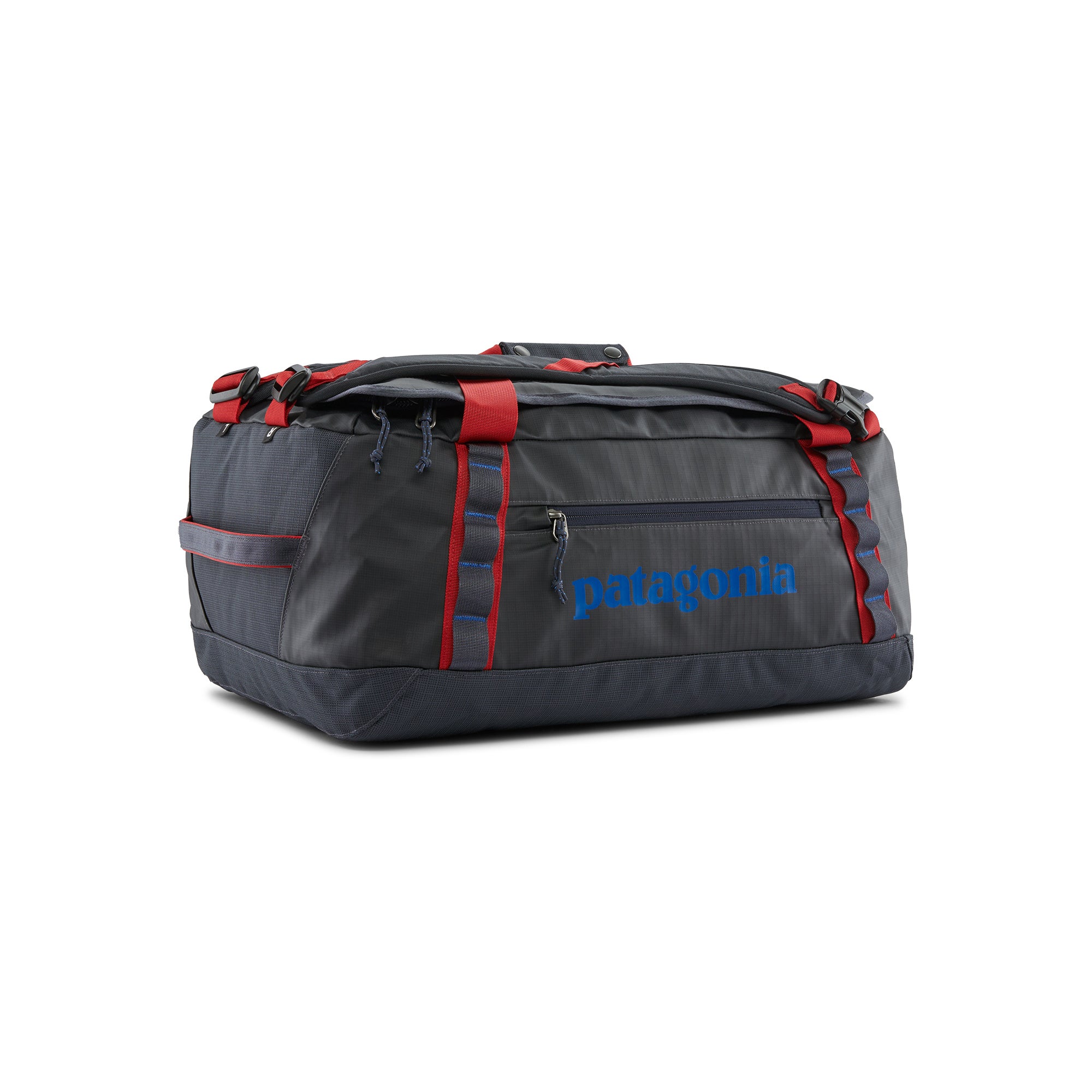 Patagonia Black Hole Duffel 40L in Smolder Blue/Amanita Red — front view