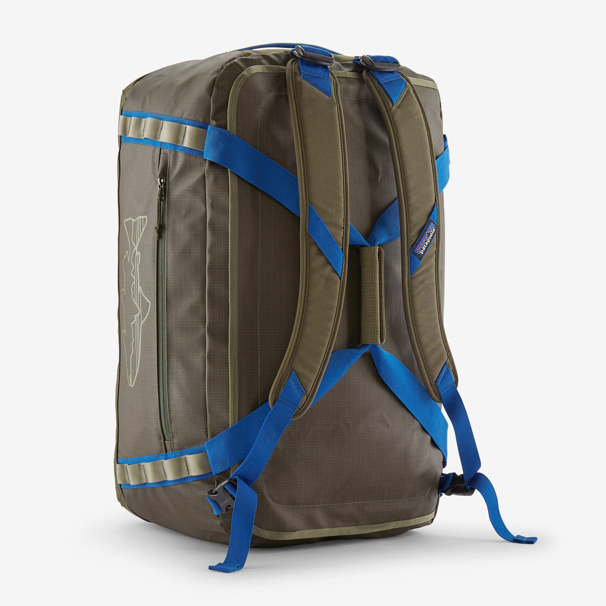 Patagonia Black Hole Duffel 55L in Basin Green/Fitz Trout — back view