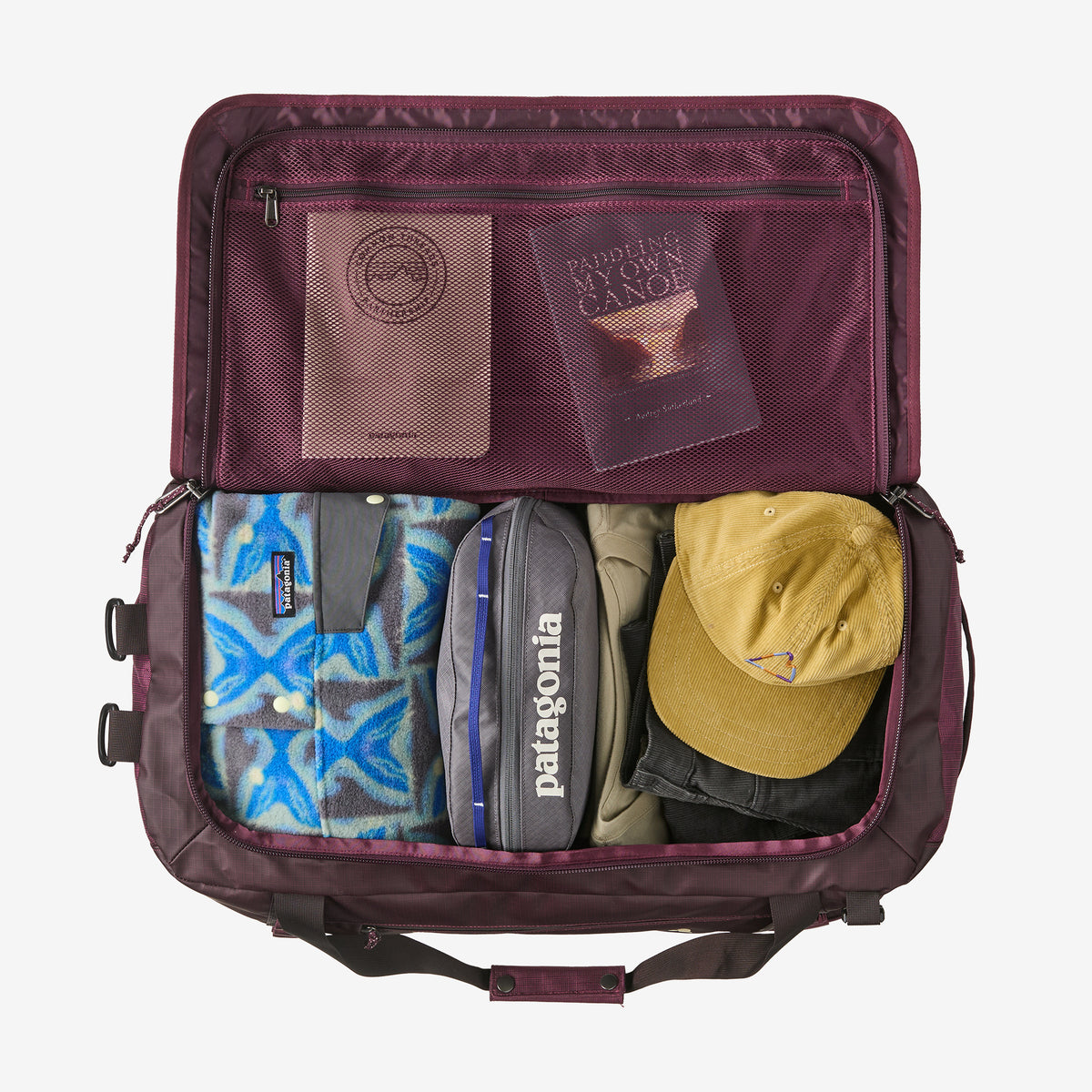 Patagonia Black Hole Duffel 55L in Berry Fig — interior view