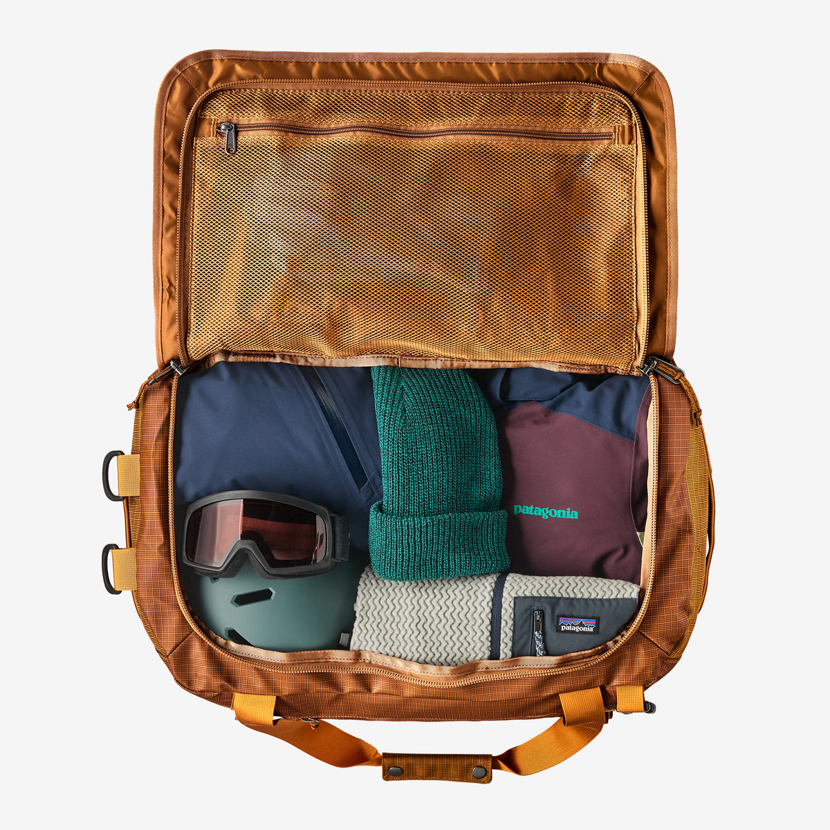 Patagonia Black Hole Duffel 70L in Cinnamon Brown — interior view