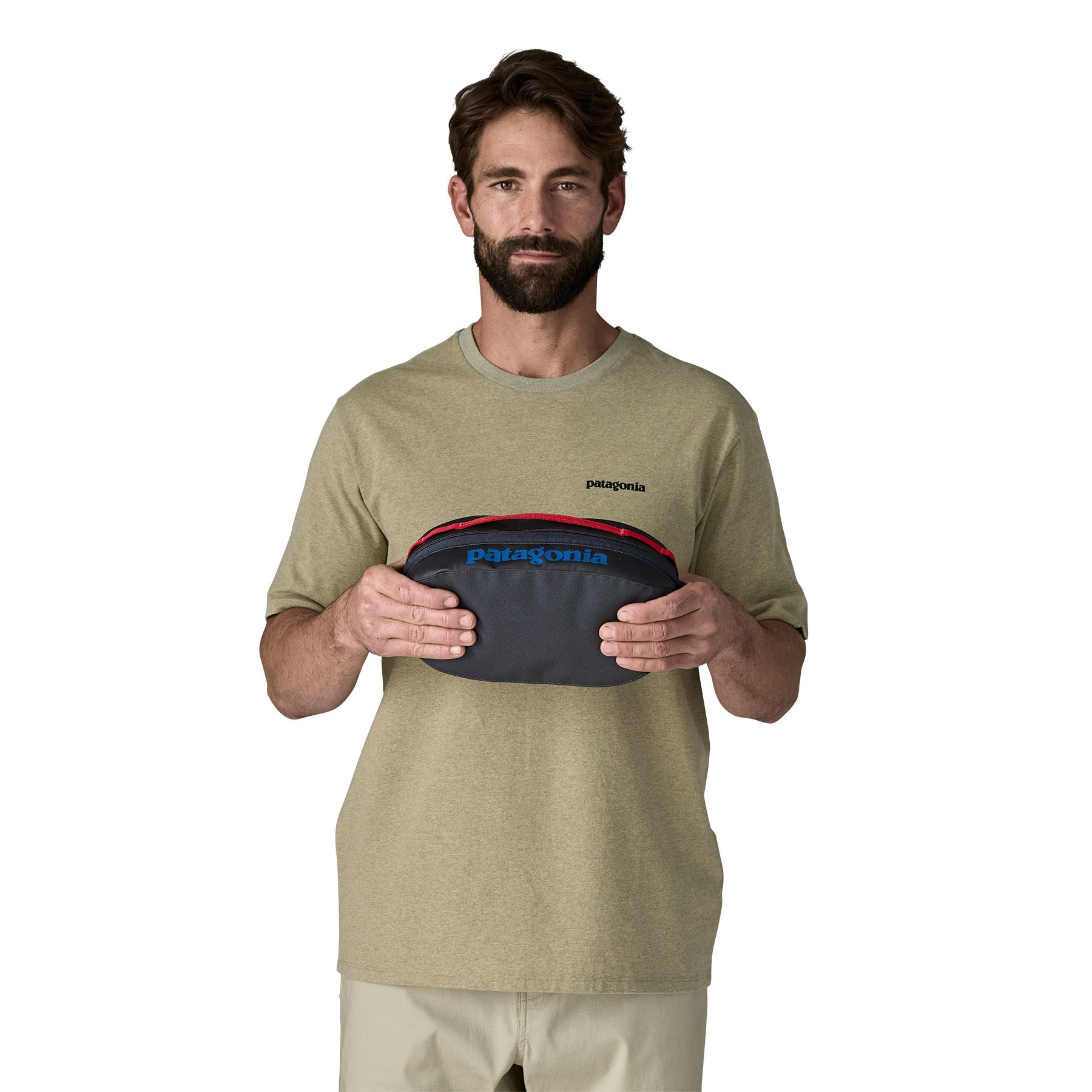 Patagonia Black Hole Cube 3L in Smolder Blue/Amanita Red — lifestyle