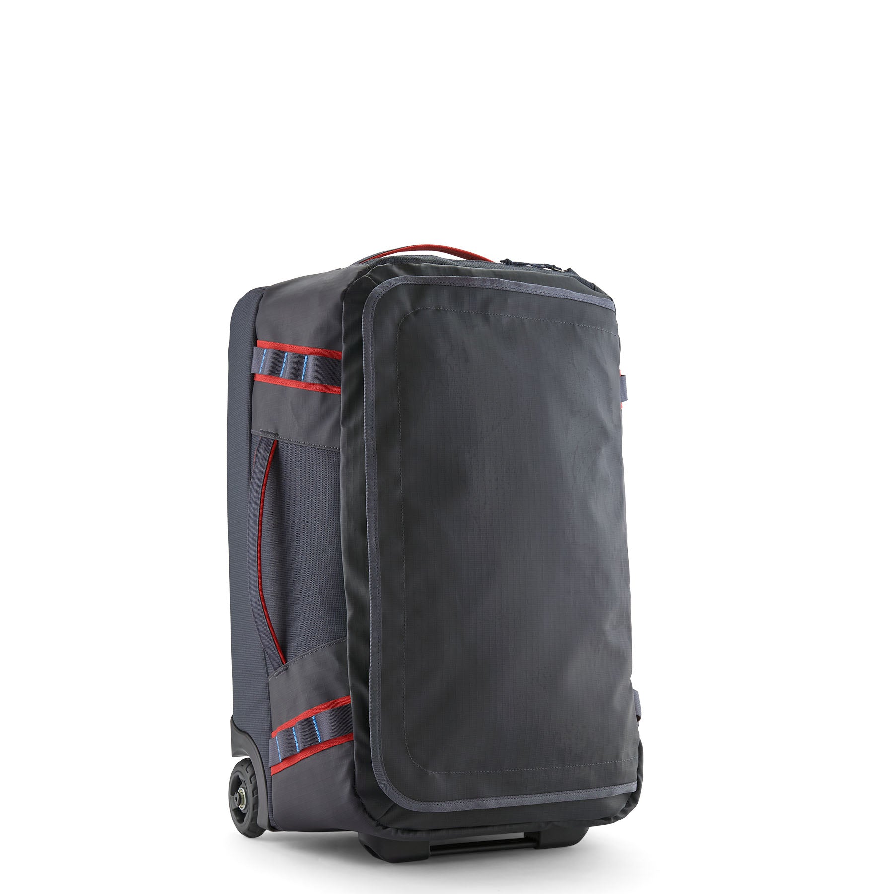 Patagonia Black Hole Wheeled Duffel 40L in Smolder Blue/Amanita Red — front view