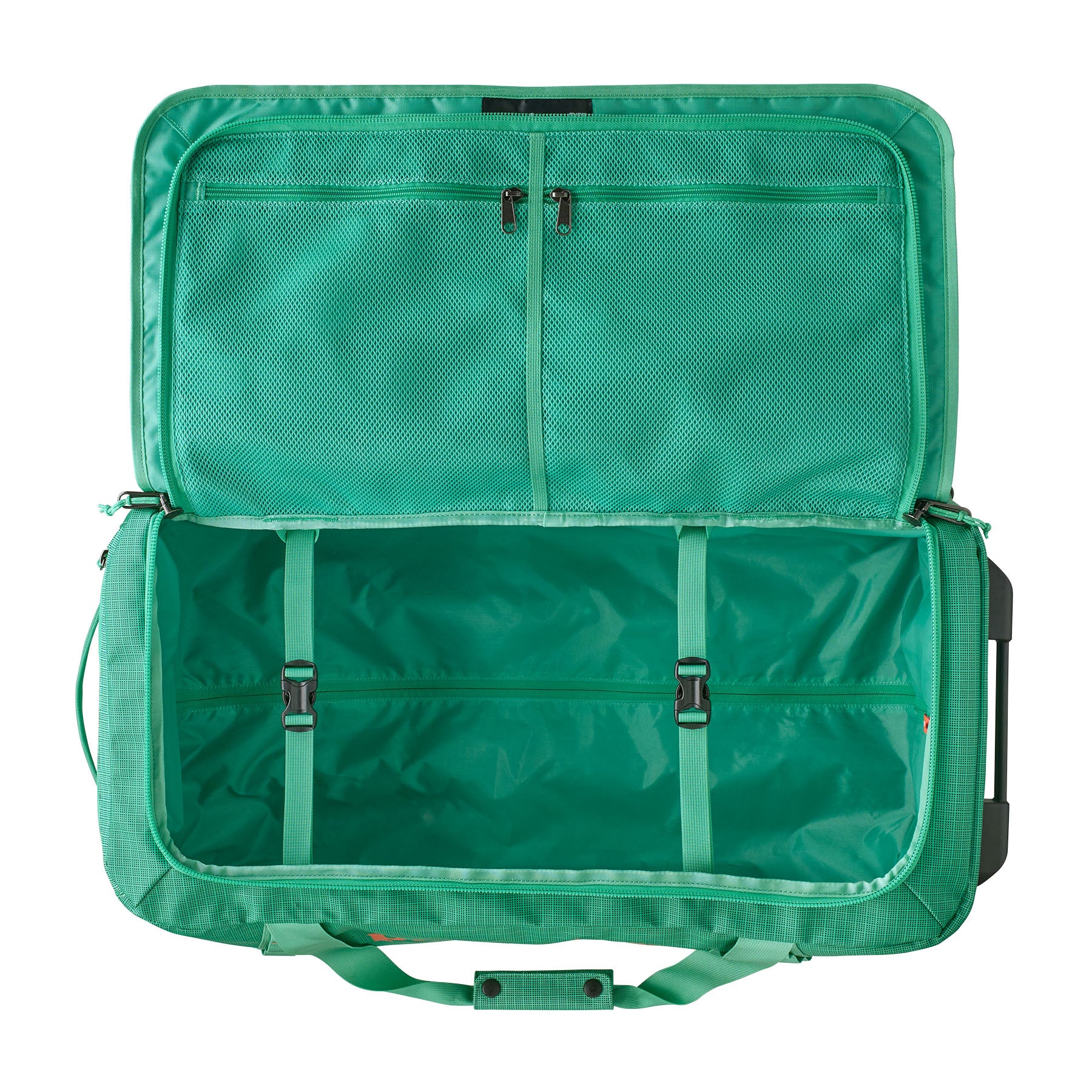 Patagonia Black Hole Wheeled Duffel 70L in Aqua Stone — interior view