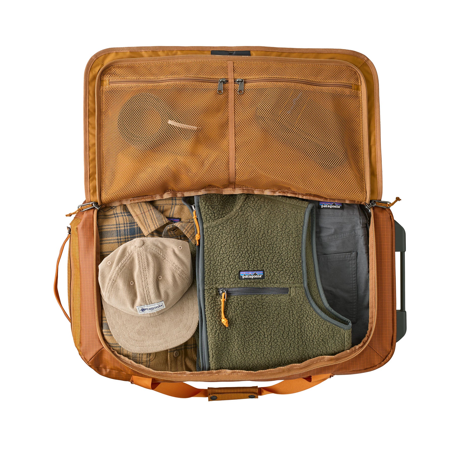 Patagonia Black Hole Wheeled Duffel 70L in Cinnamon Brown — detail view