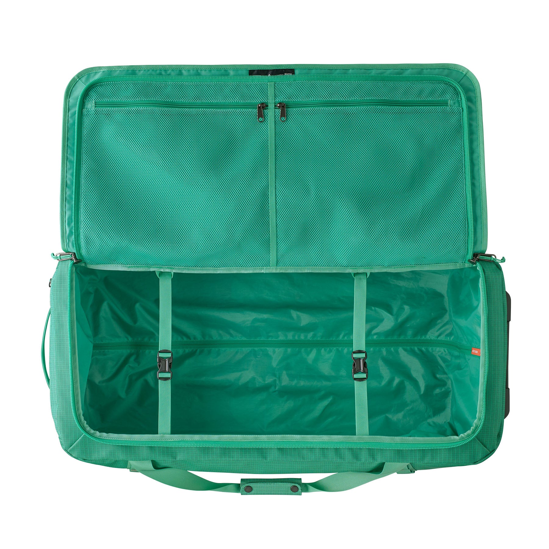 Patagonia Black Hole Wheeled Duffel 100L in Aqua Stone — interior view