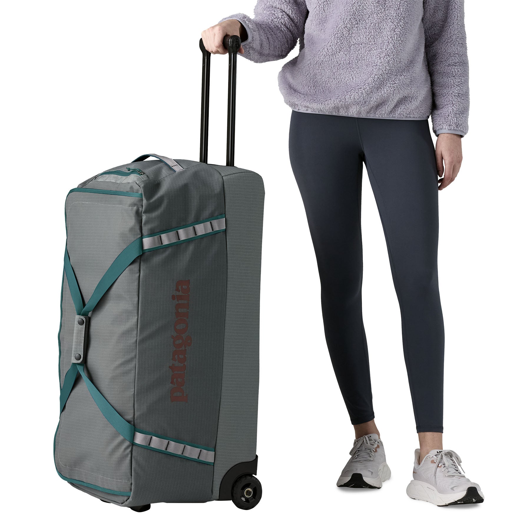 Patagonia Black Hole Wheeled Duffel 100L in Noble Grey — lifestyle